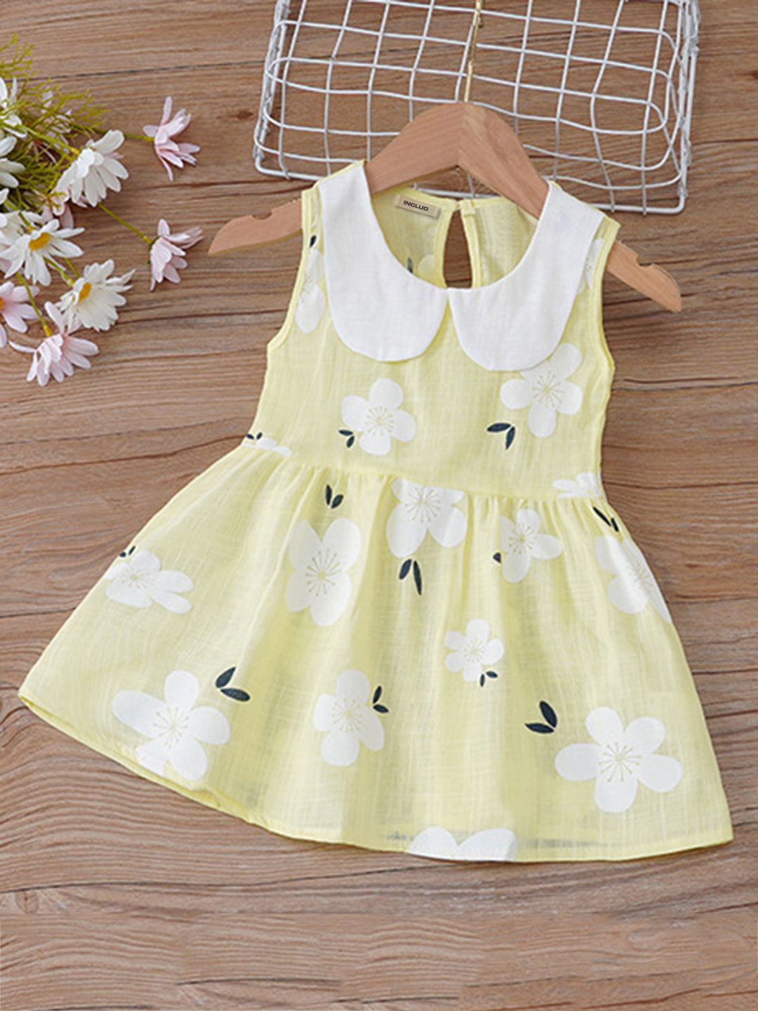 INCLUD Girls Floral Printed Peter Pan Collar Pleated Fit & Flare Dress