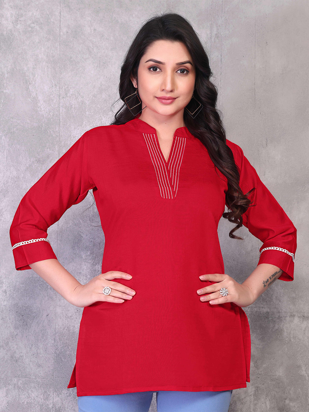 HETVI CREATION V-Neck Pure Silk Kurti