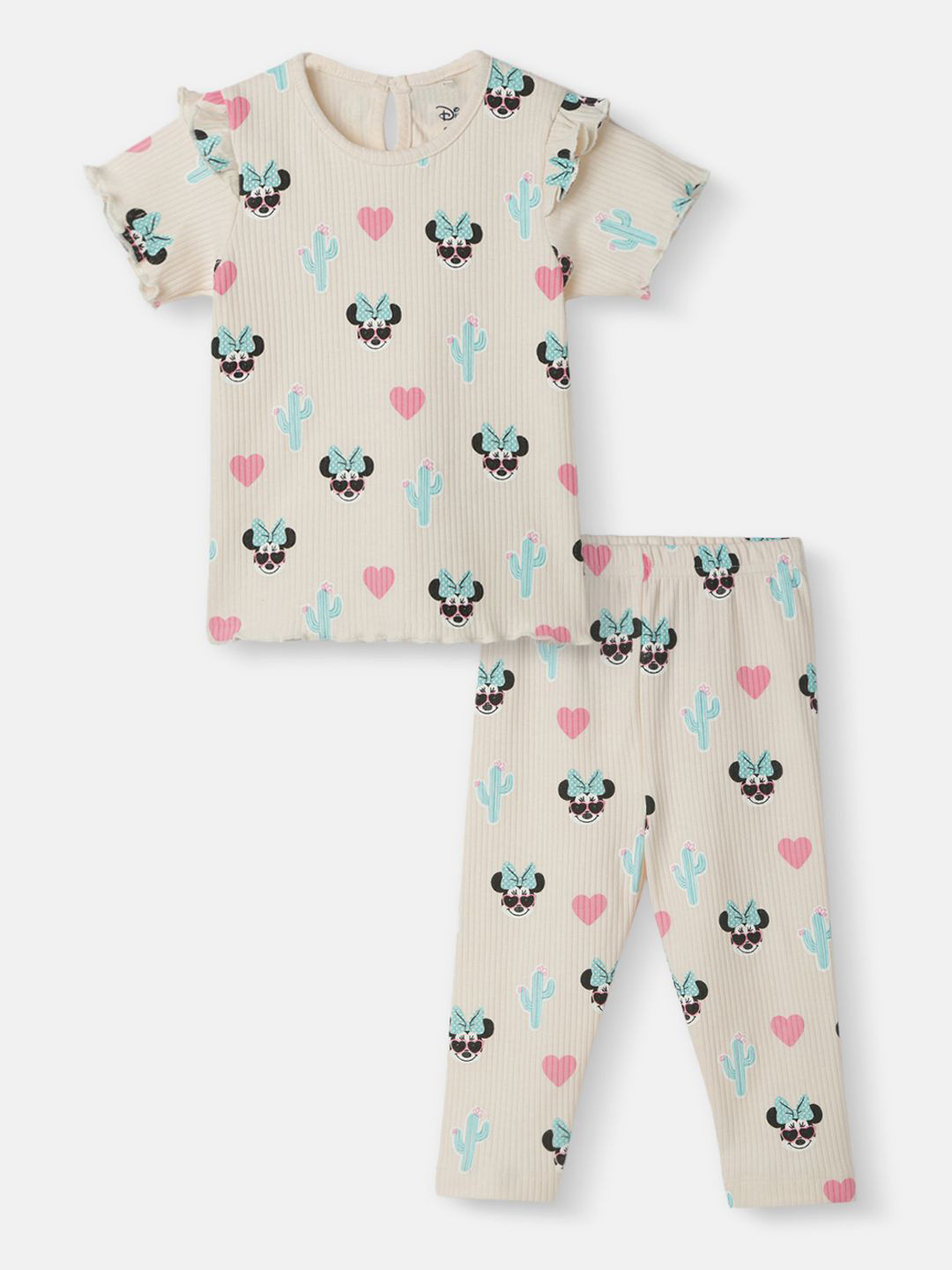 Nauti Nati Girls Printed Short Sleeves Pure Cotton Top With Trousers Clothing Set