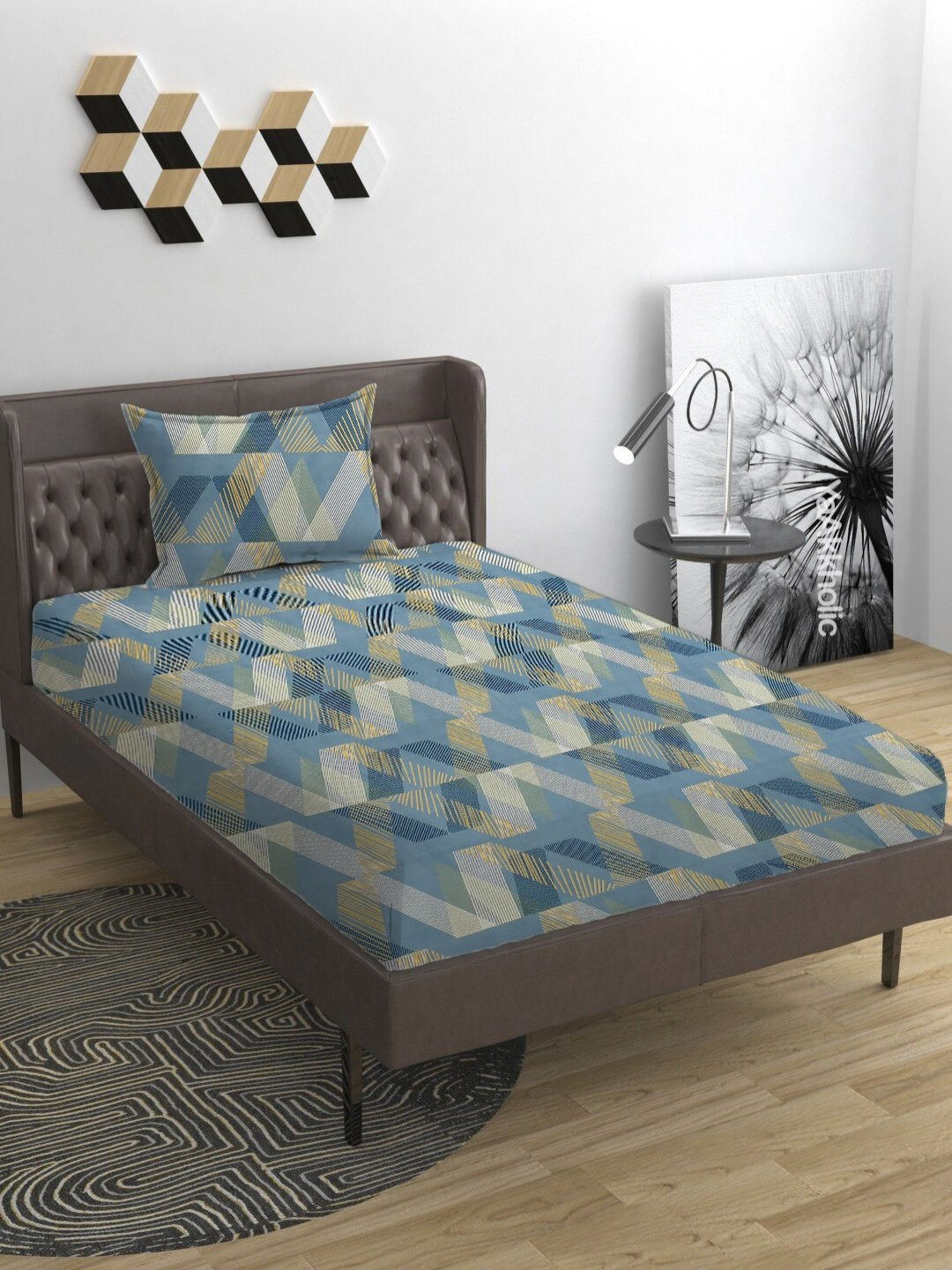 YaAkholic Blue And White Printed Microfiber 210 TC Single Bedsheet Set - 2.23 m x 1.45 m