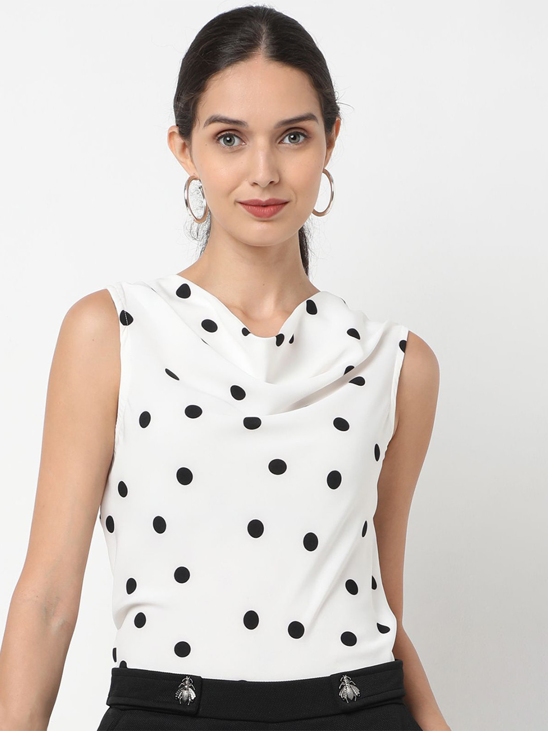NOT SO PINK Polka Dot Print Cowl Neck Regular Top