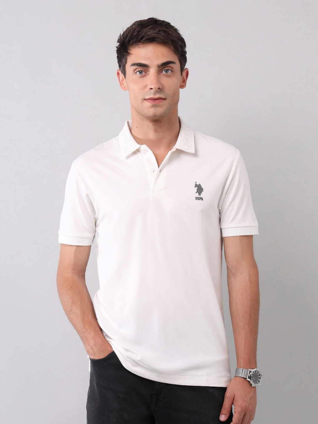 U.S. Polo Assn. Denim Co. Men Solid Muscle Fit Polo T-shirt