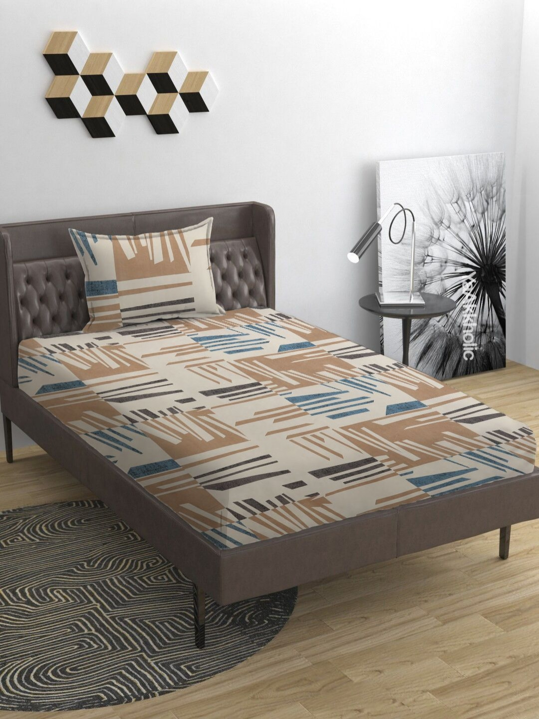 YaAkholic Brown Printed Microfiber 210 TC Single Fitted Bedsheet Set 1.21 m x 1.82 m