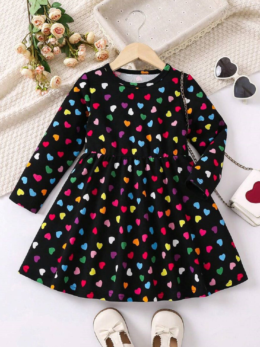 Billion Girls Heart Print Fit & Flare Dress