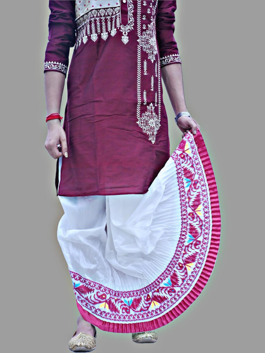 AMIT ONLINE Jamdani Border Ready To wear Solid Mour Puccho Dhoti For Men