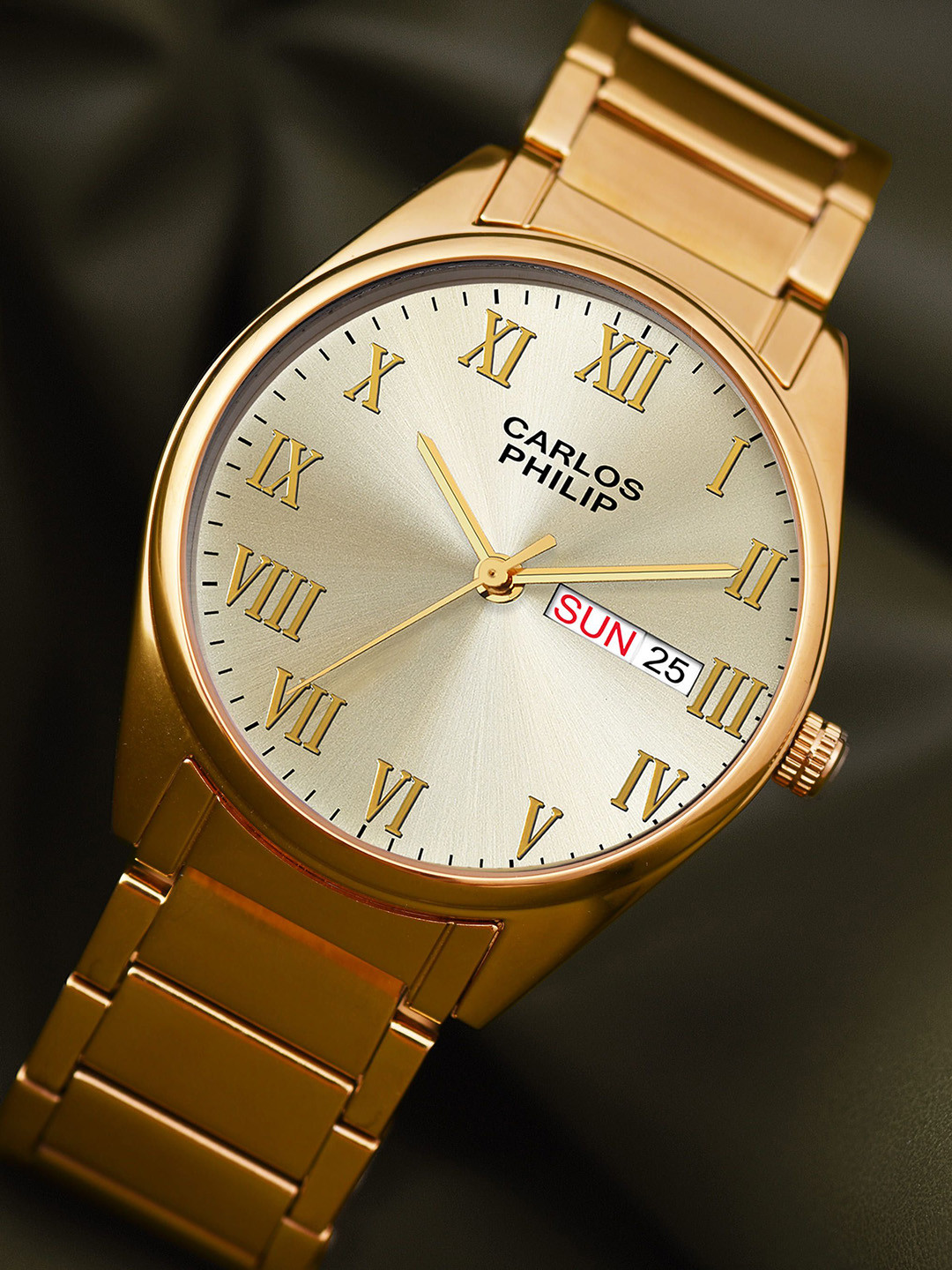 CARLOS PHILIP Men Roman Stainless Steel Bracelet Style Watch Divinia RSG_12_Champ_IGP