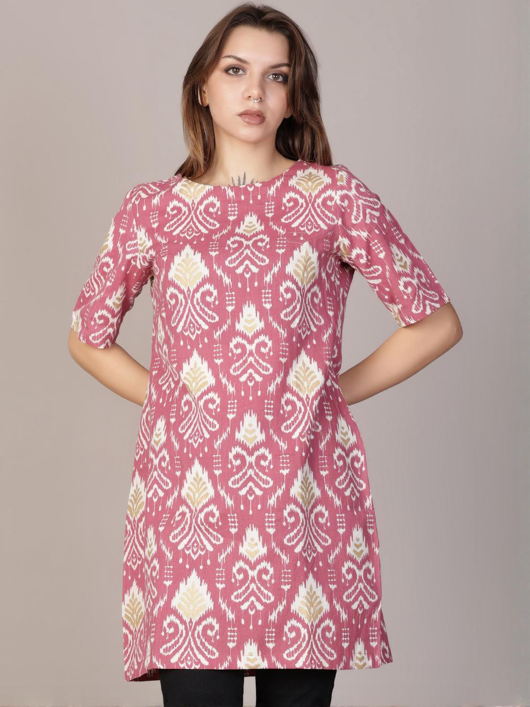 LIMEROAD Women Printed Cotton Flex Round Neck Ethnic Dress