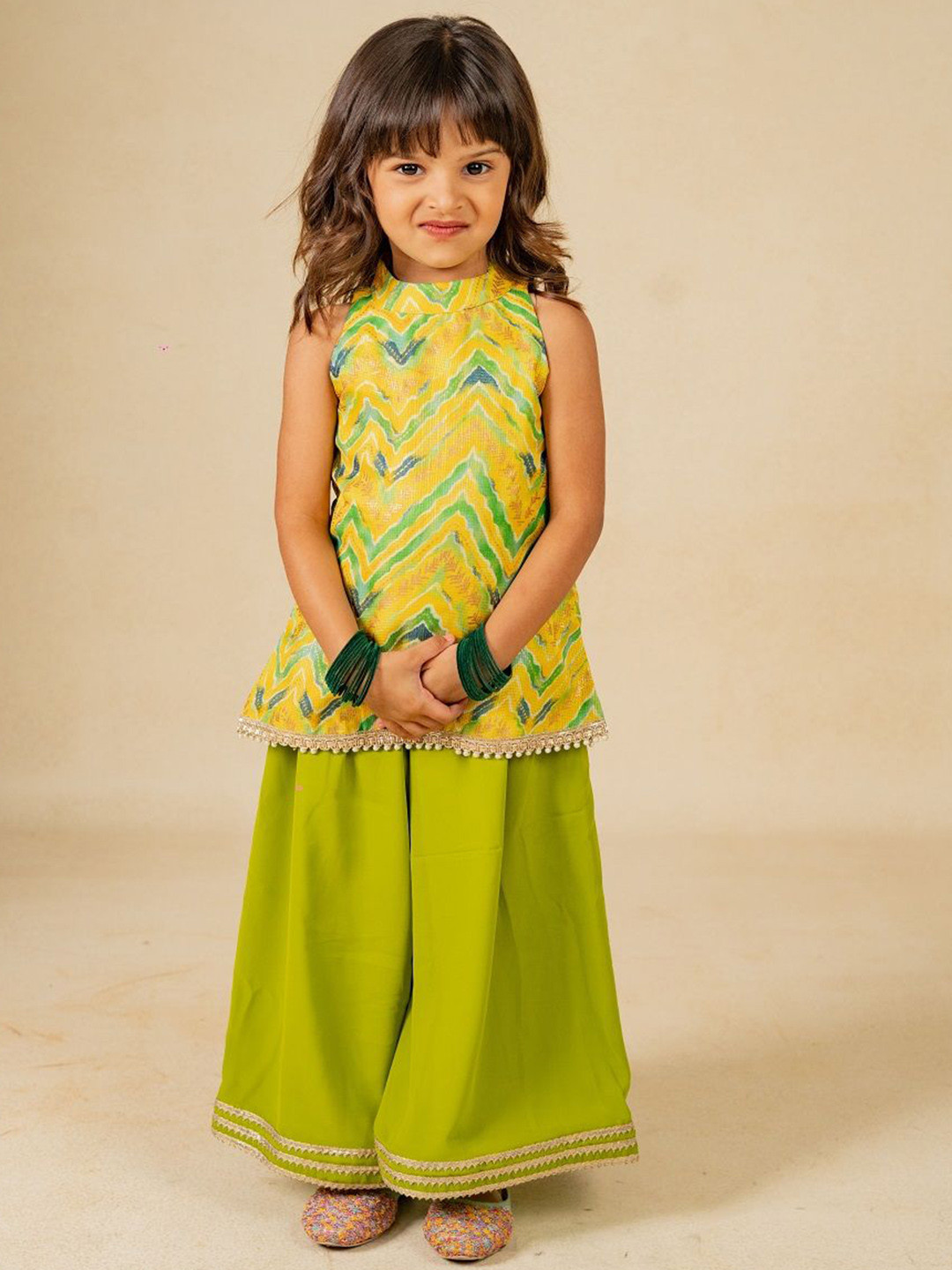 Jilmil Girls Chevron Printed Kurti with Sharara