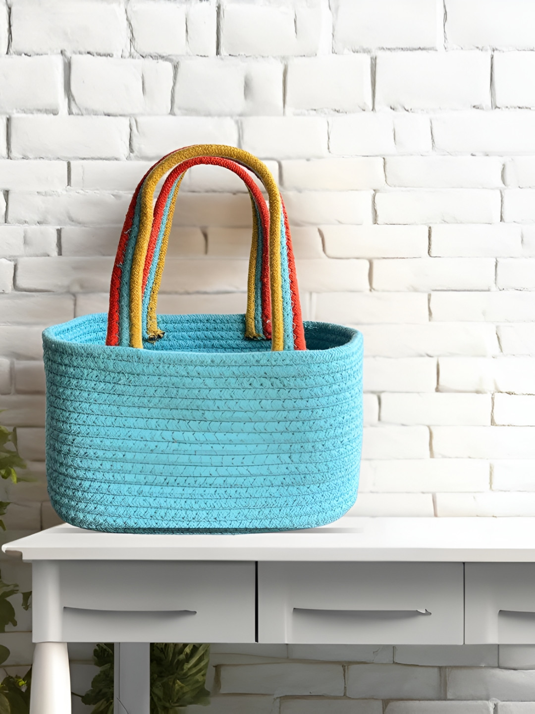 JASMEY HOMES Blue Self Design Reusable Storage Tote Basket