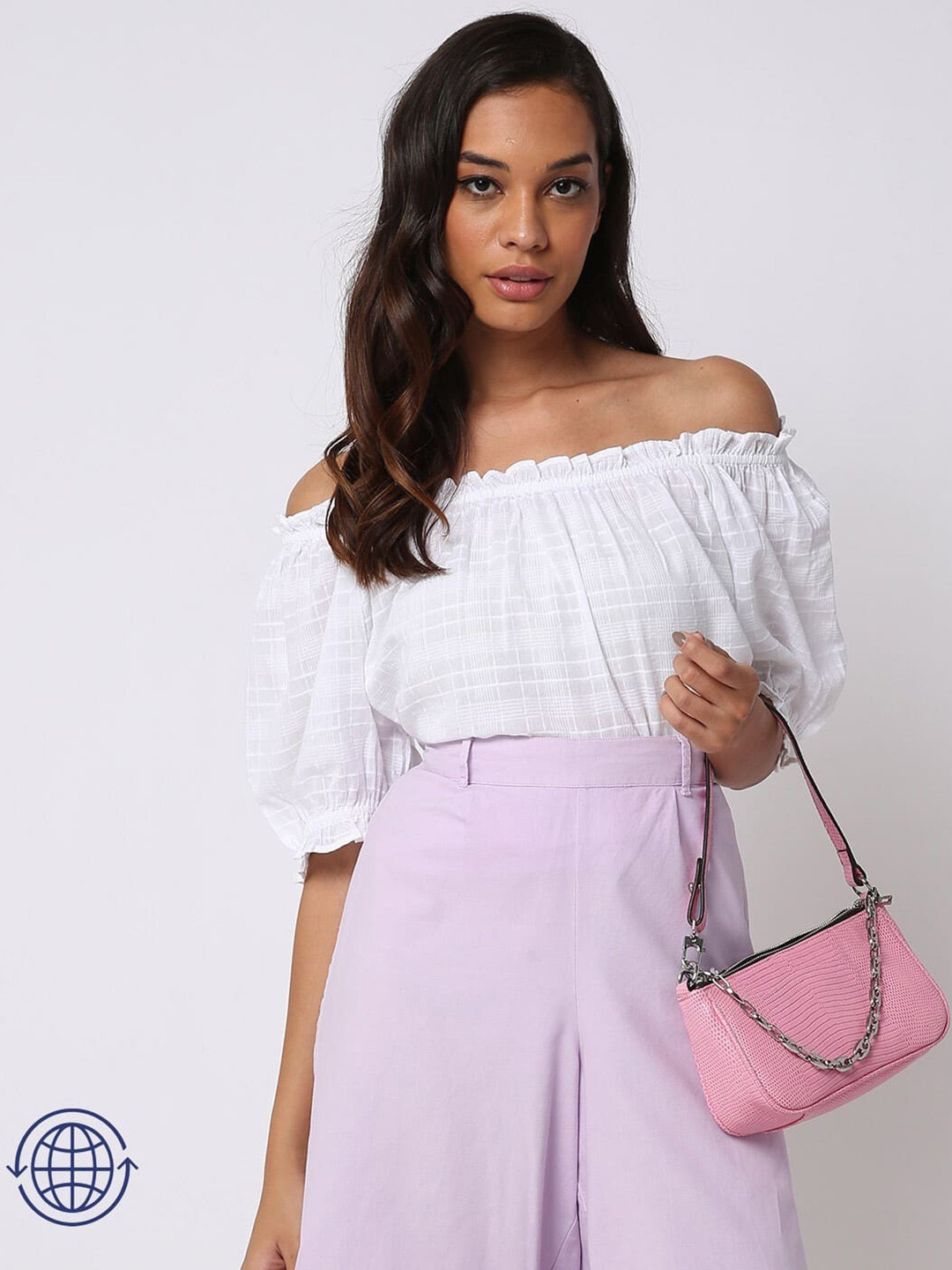 GAP Off-Shoulder Puff Sleeve Pure Cotton Bardot Top