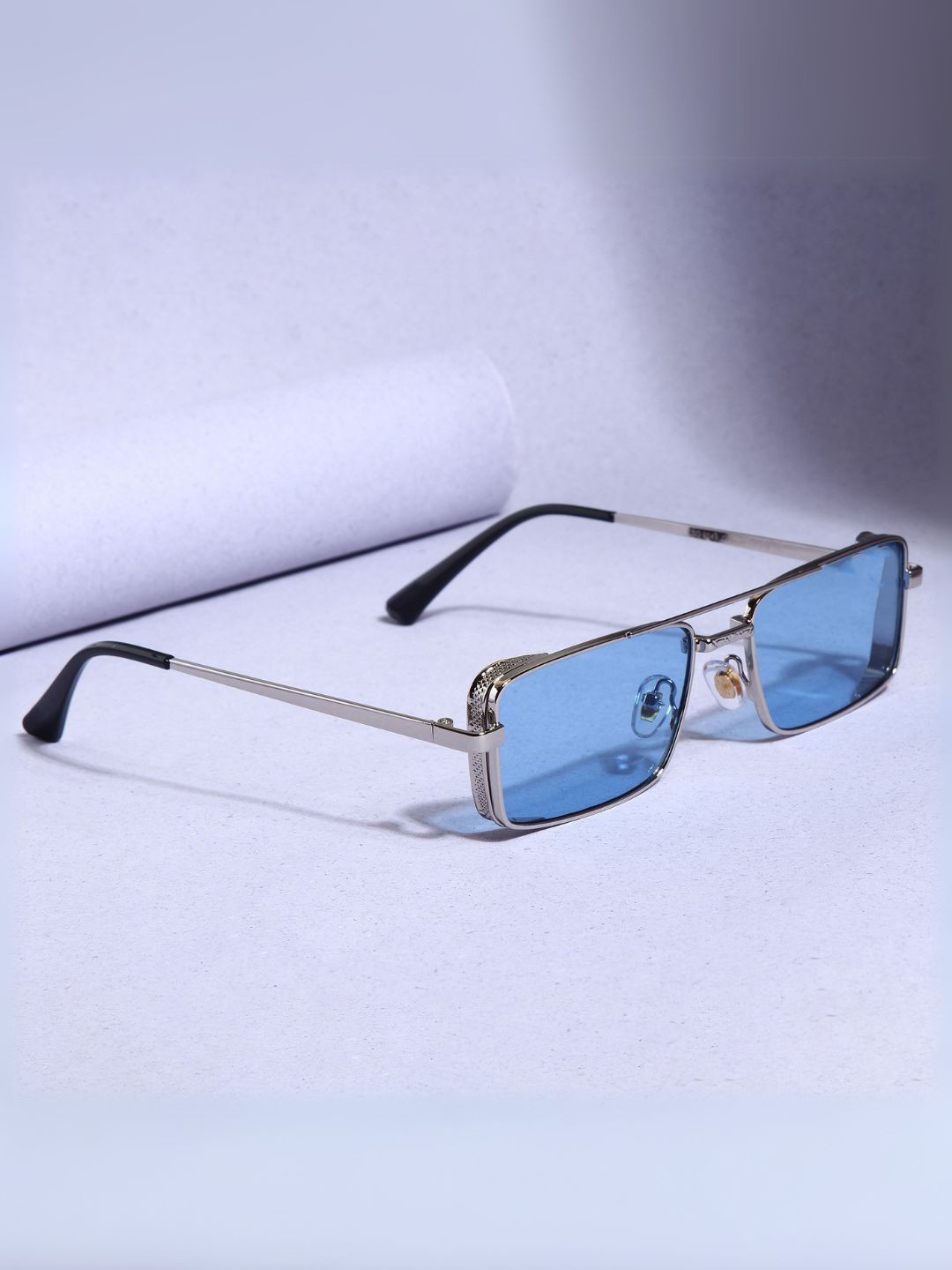 SUNGLASSIC Unisex Silver Blue Rectangle Sunglasses with UV Protected Lens OPERA