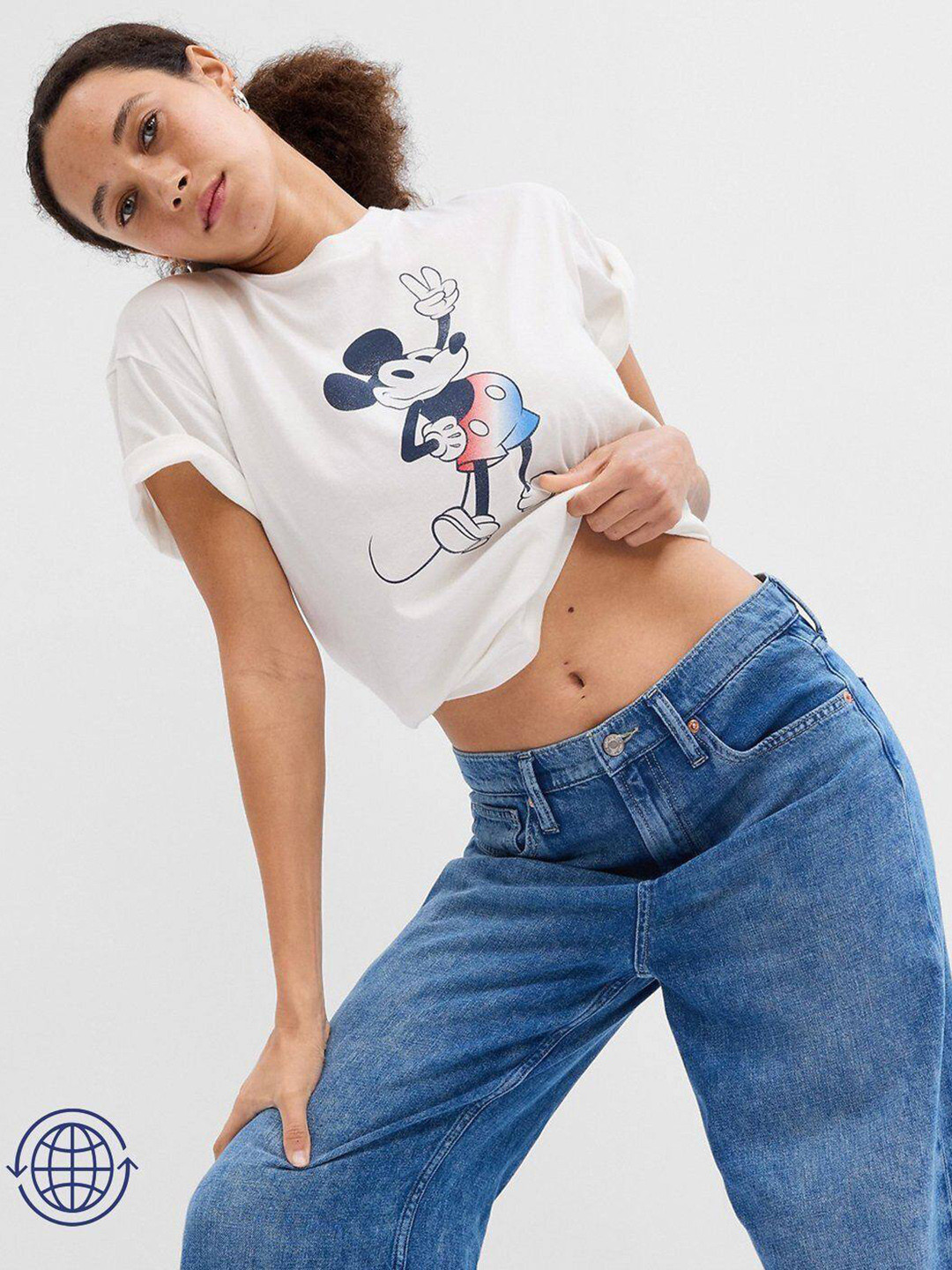 GAP Disney Printed Drop-Shoulder Sleeves Pure Cotton Relaxed Fit T-shirt