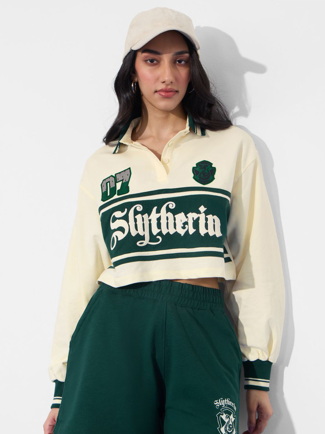 The Souled Store Oversized Slytherin Prefect Typography Printed Pure Cotton T-Shirt