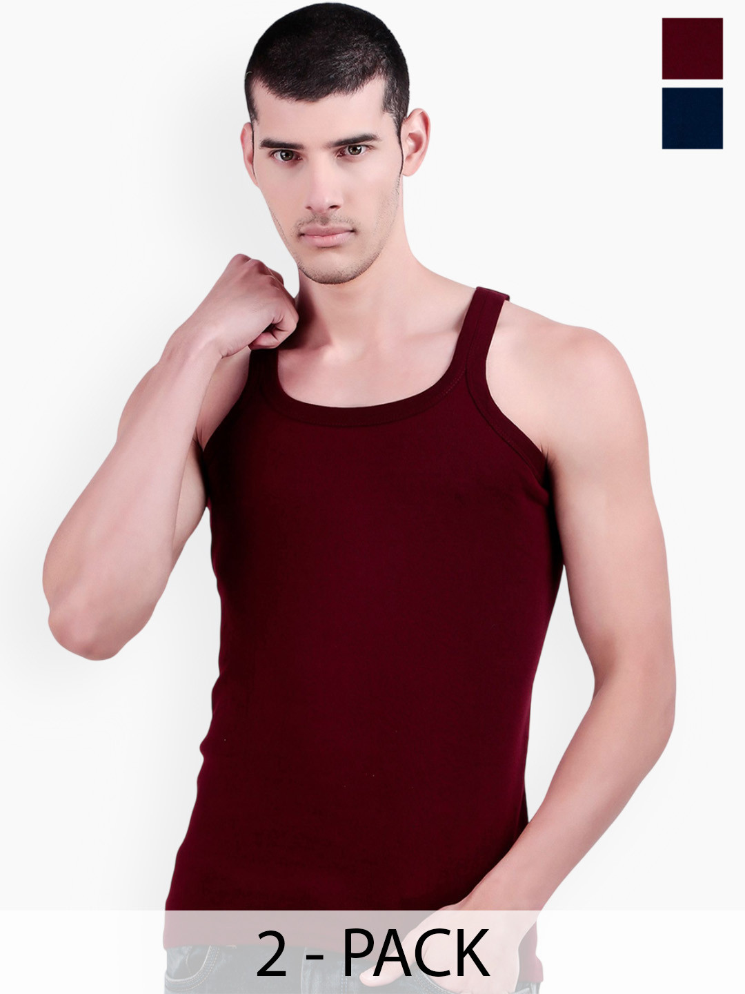 inner element Pack Of 2 Cotton Ribbed Gym Vests  111_GYMVEST_PK2_MAROON_NAVY_