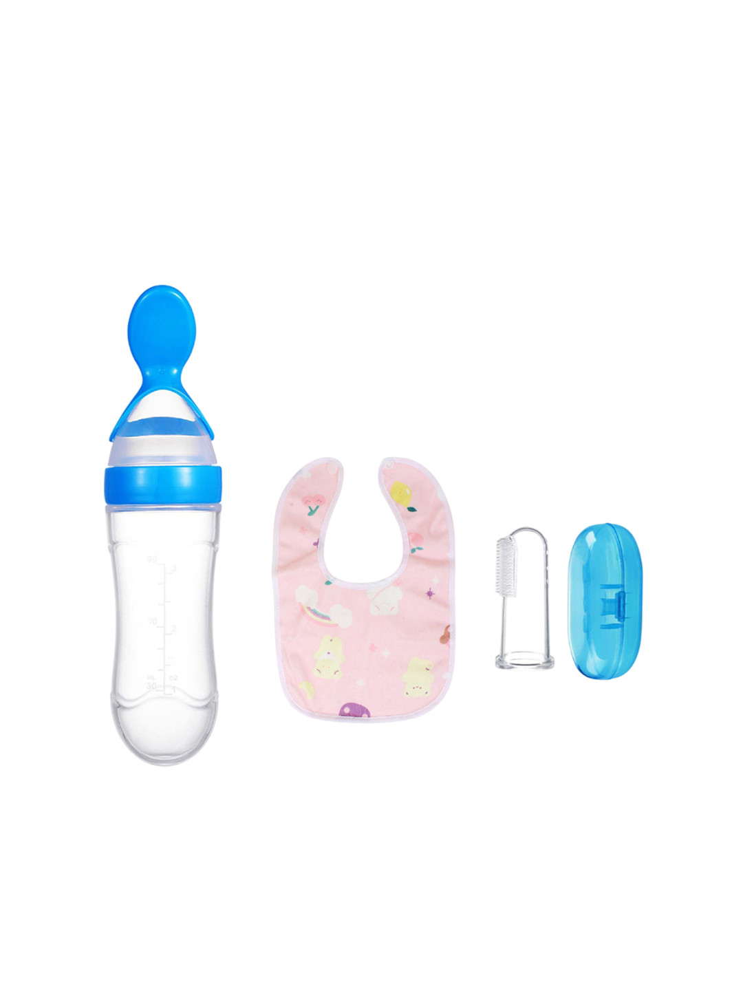 Kritiu Kids Food-Grade Food Feeder & Bib & Figure Brush - Blue