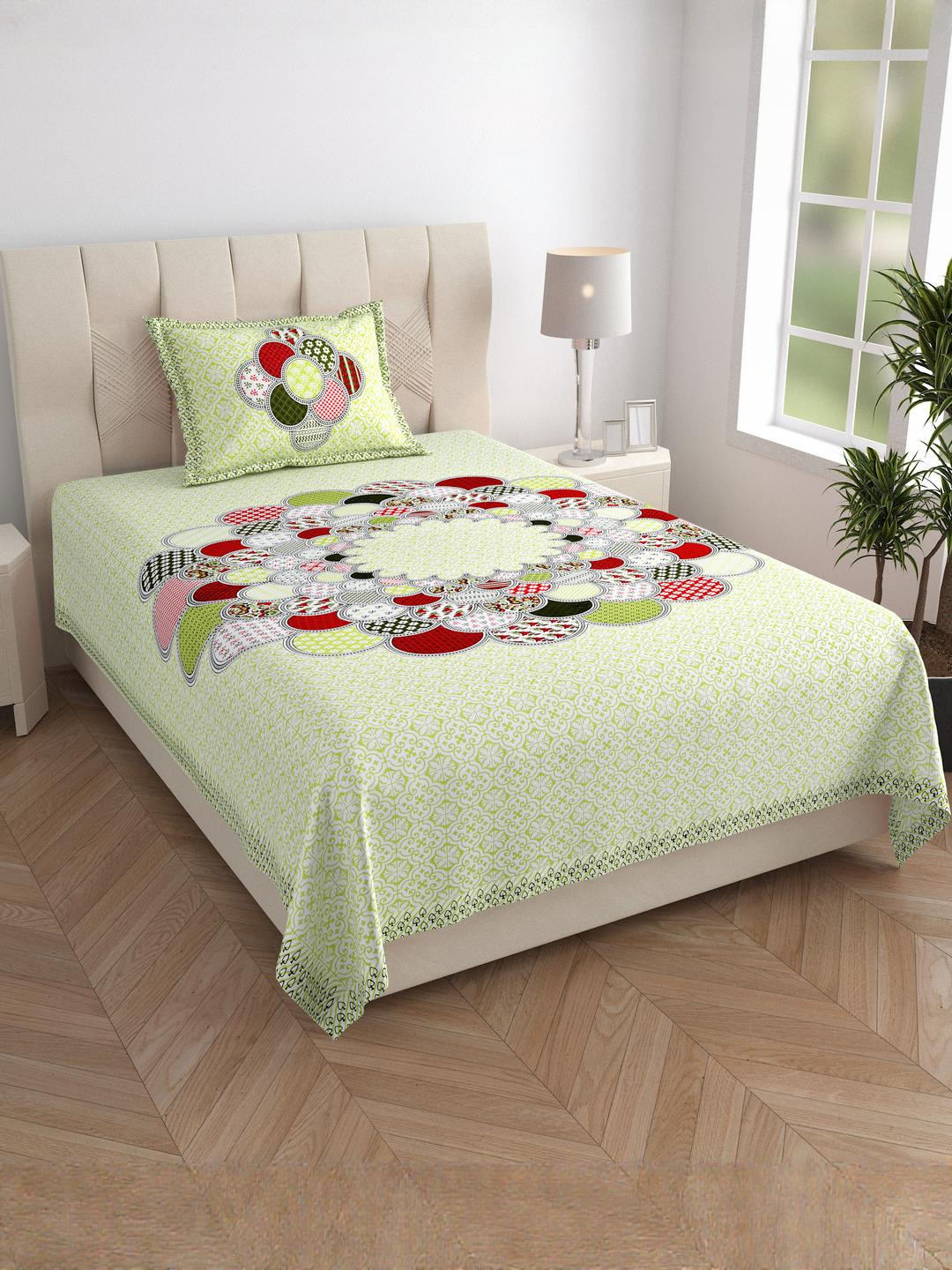 Jaipuri Printed Single Bed Bedsheet with Pillow Cover