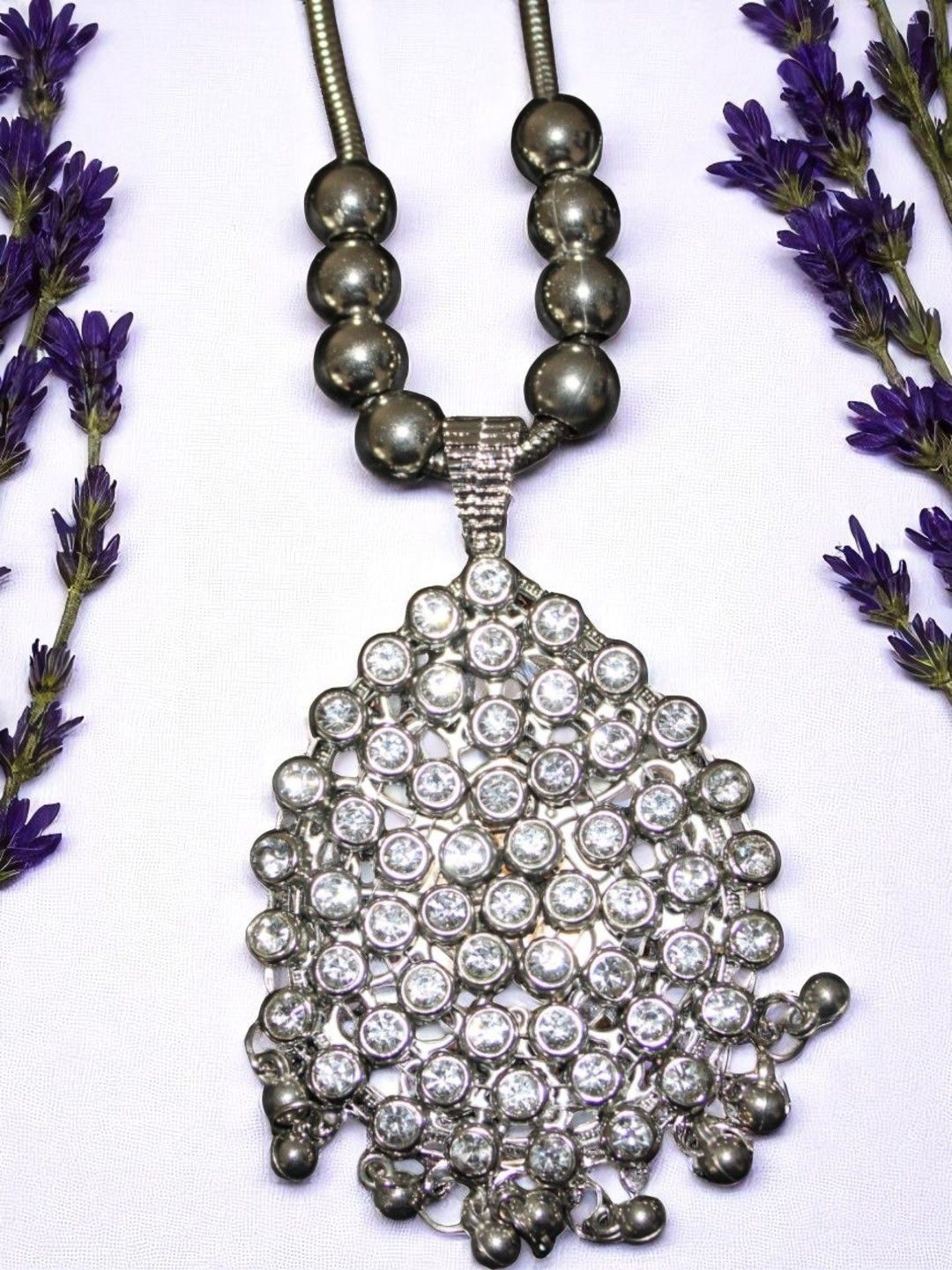 Jolly Faces Set of 3 Silver Toned Stone Studded Necklace Earrings & Bracelet