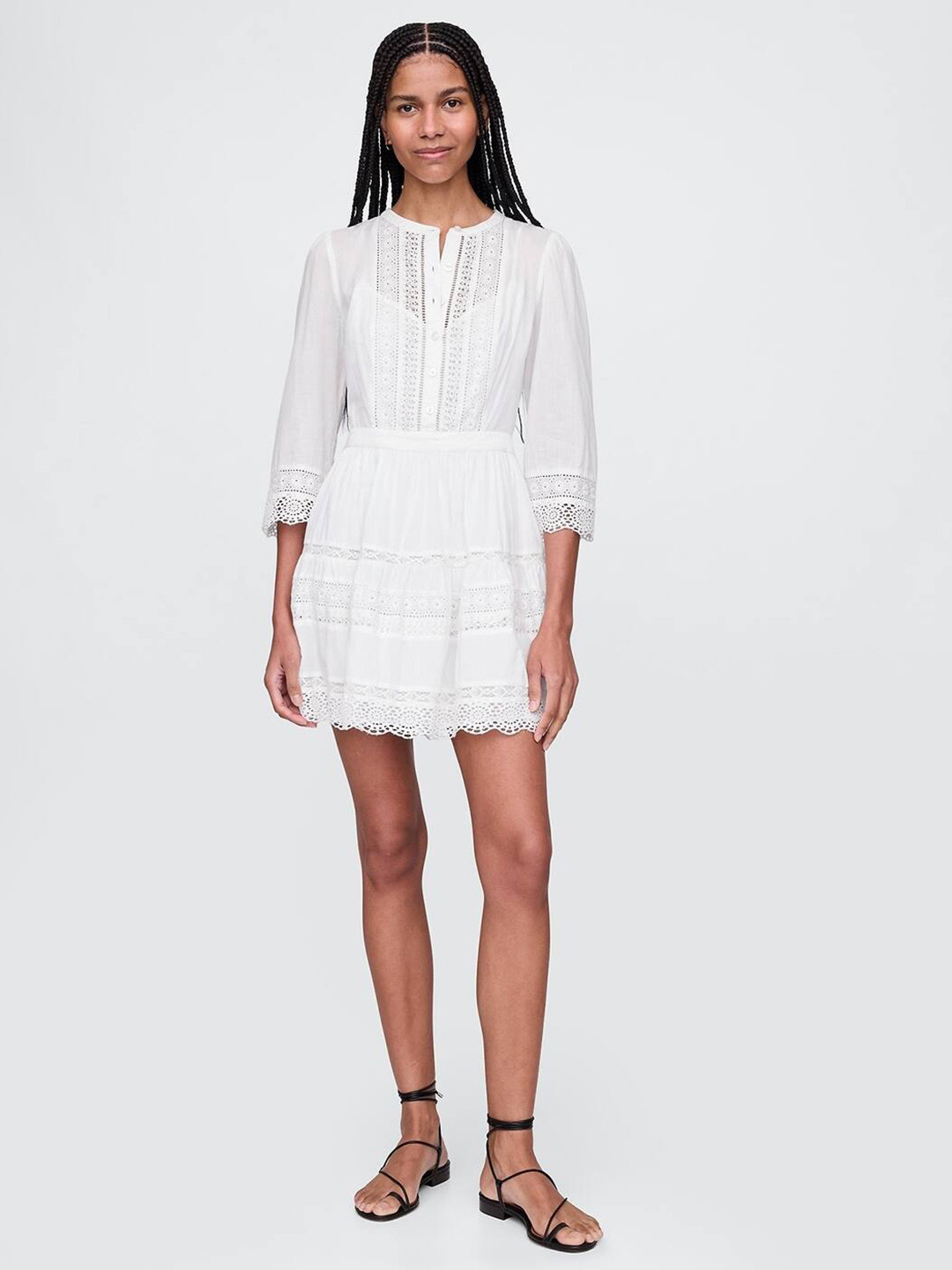 GAP Floral Lace-Up Band Collar A-Line Dress
