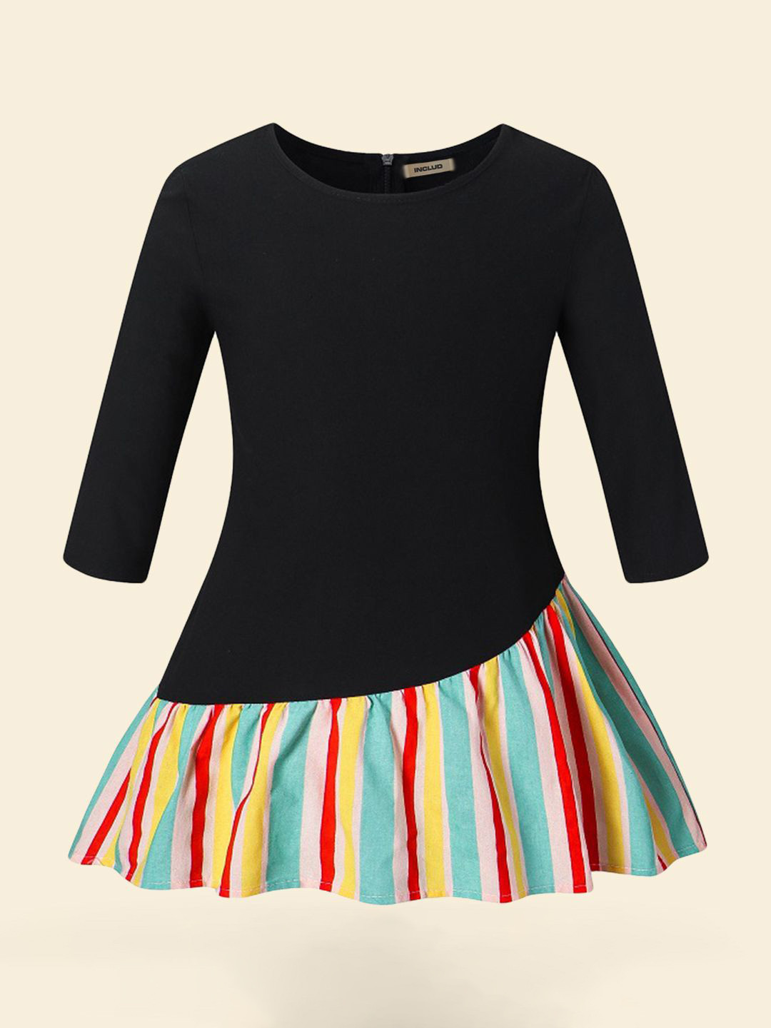 INCLUD Girls Candy Stripes Drop-Waist Dress