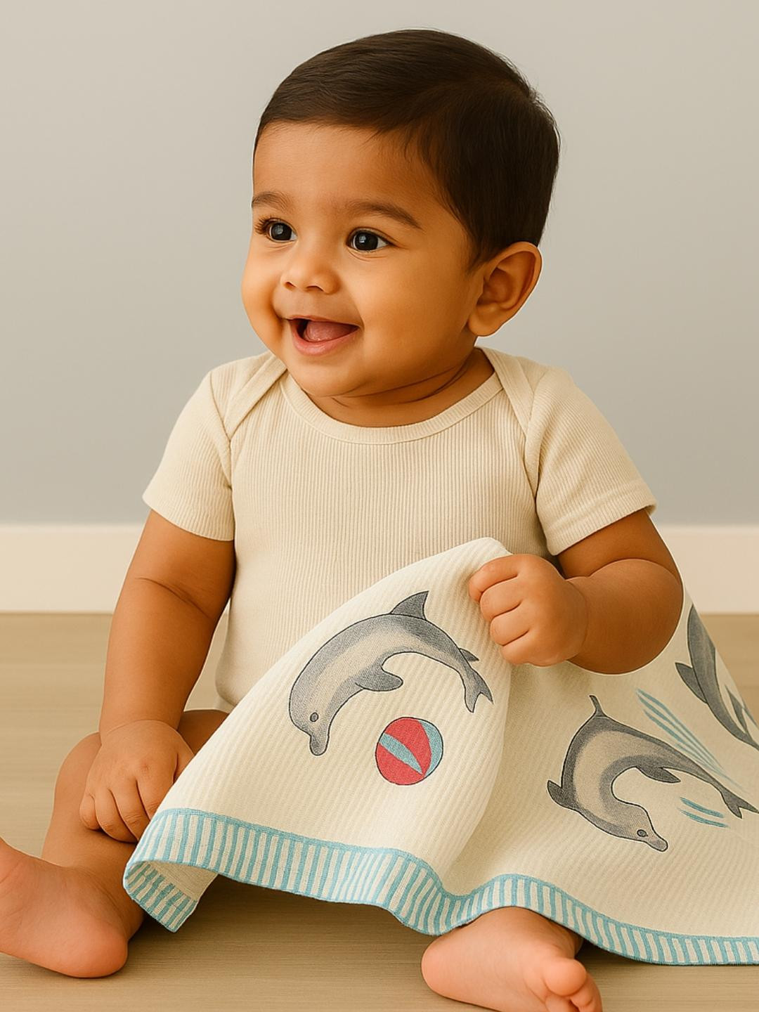 Tittertots White Kids Animal Print Waffle Towel