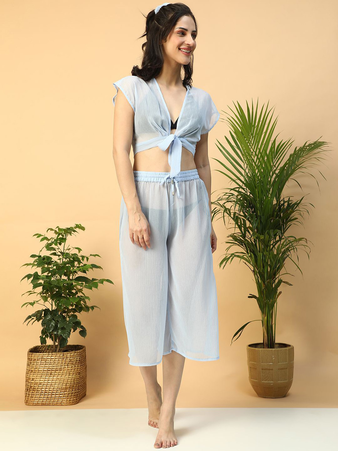 Oxolloxo Tie-Knot Top With Culottes Beachwear Cover up Set