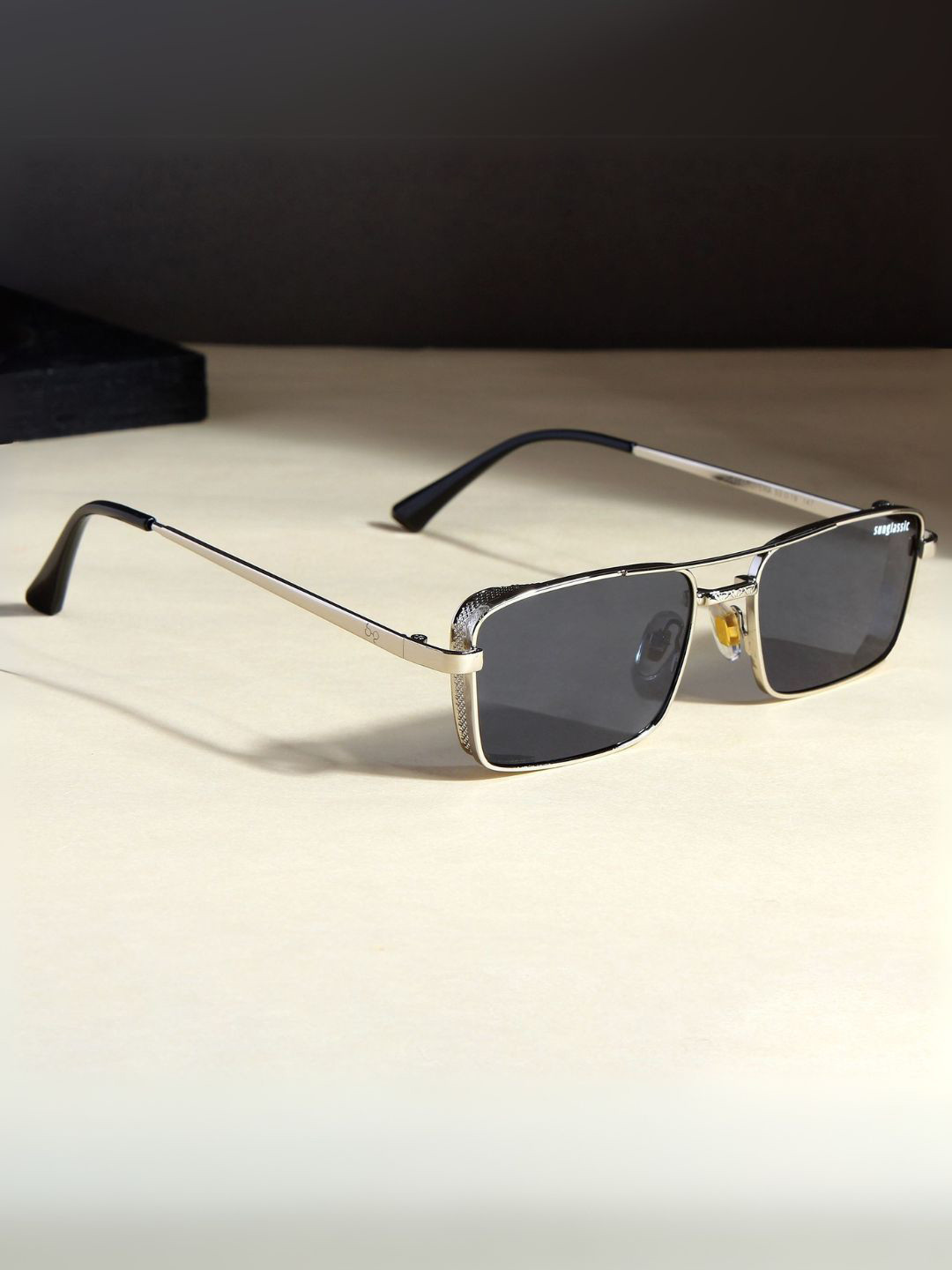 SUNGLASSIC Unisex Opera Rectangle Sunglasses with UV Protected Lens OPERA-SILVER-BLACK