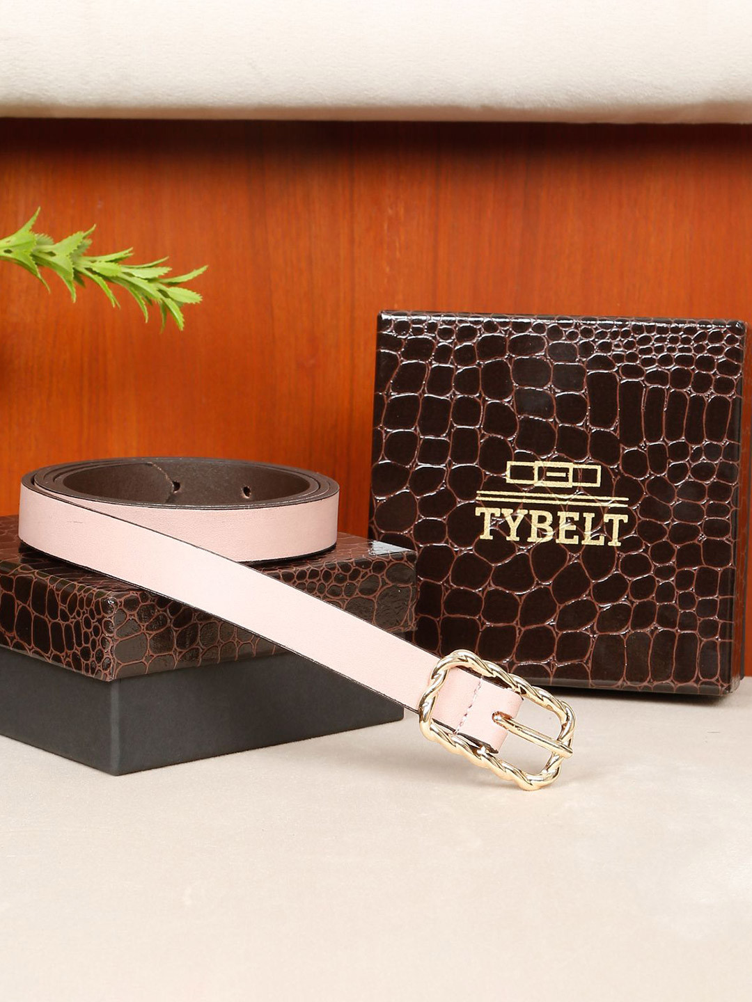 TYBELT Women Peach-Coloured Solid Leather Belt