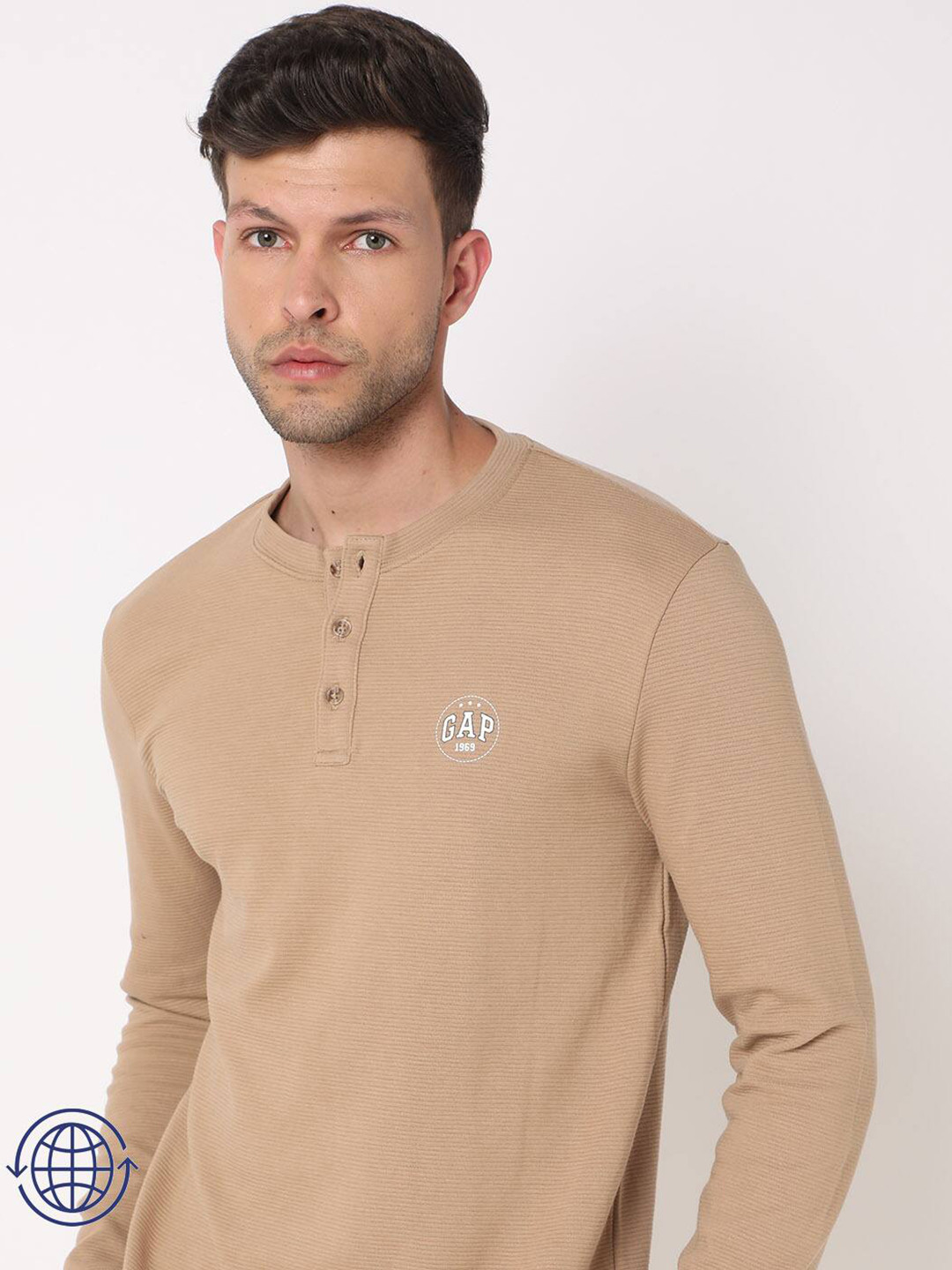 GAP Self Striped Henley Neck Long Sleeves T-shirt