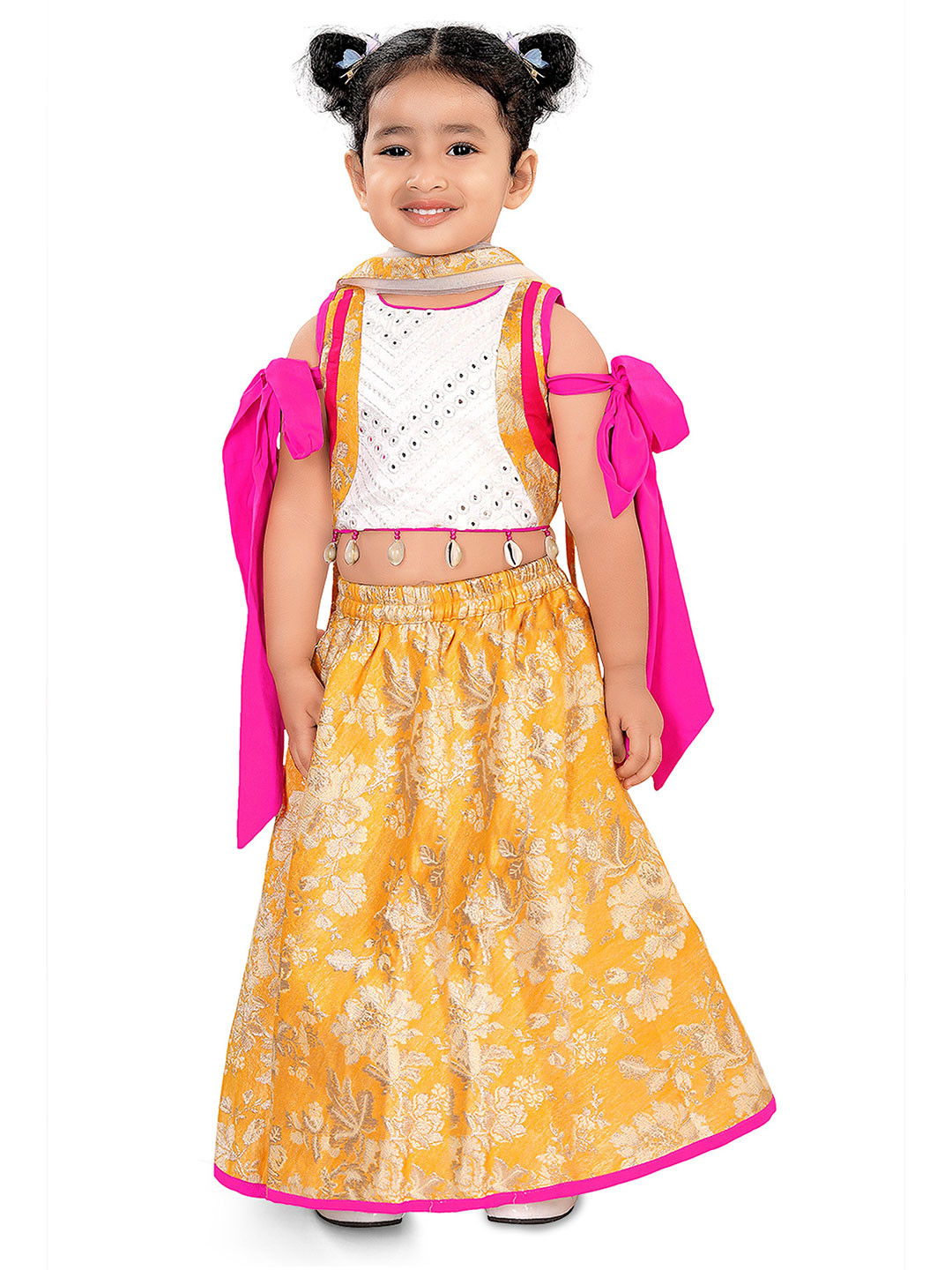 Pragya Exclusive Girls Mirror Work Embroidered Silk Lehenga & Blouse With Dupatta