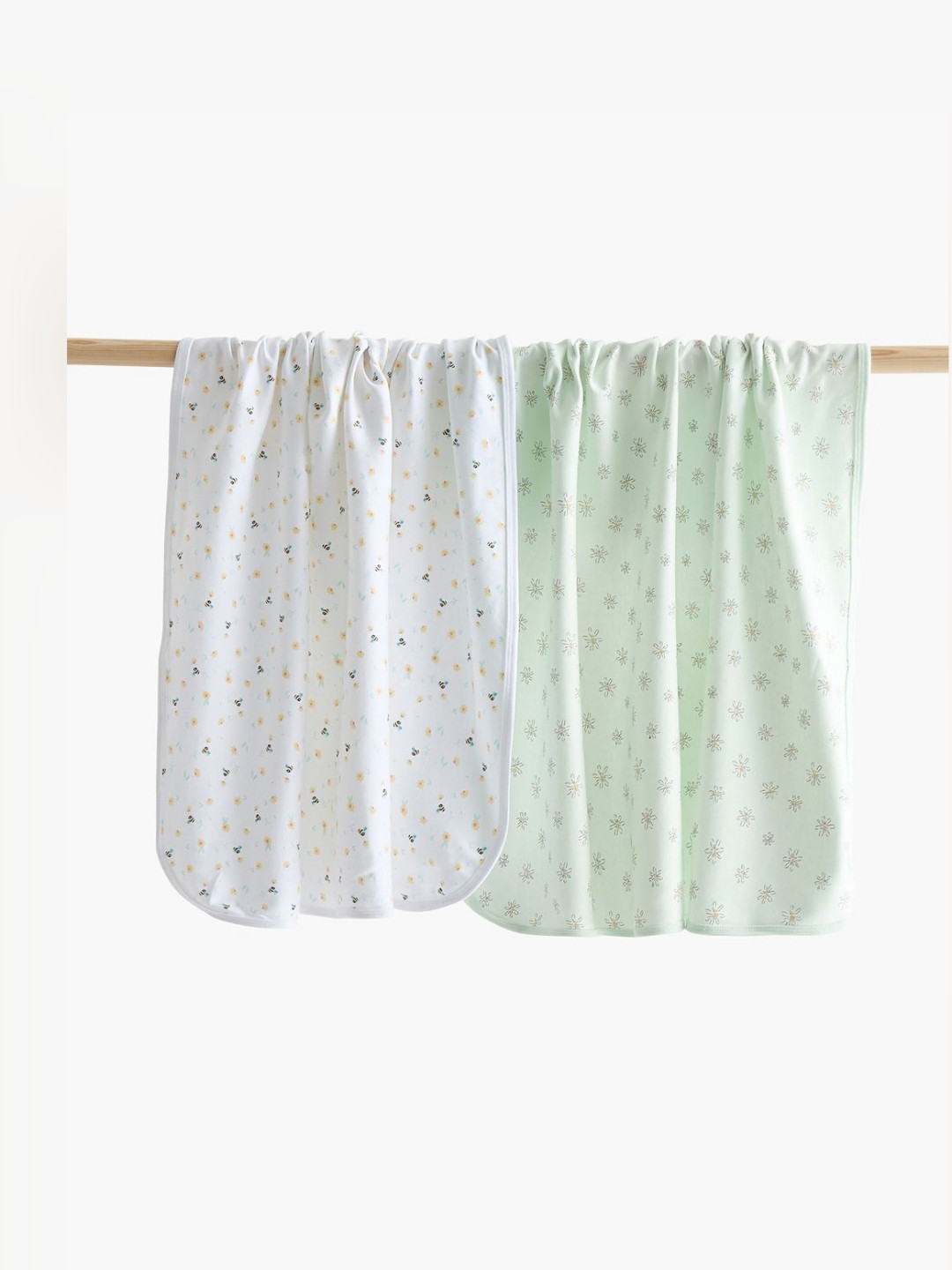 Juniors by Babyshop Kids Green & White 2 Pieces Floral Printed Cotton Receiving Blanket