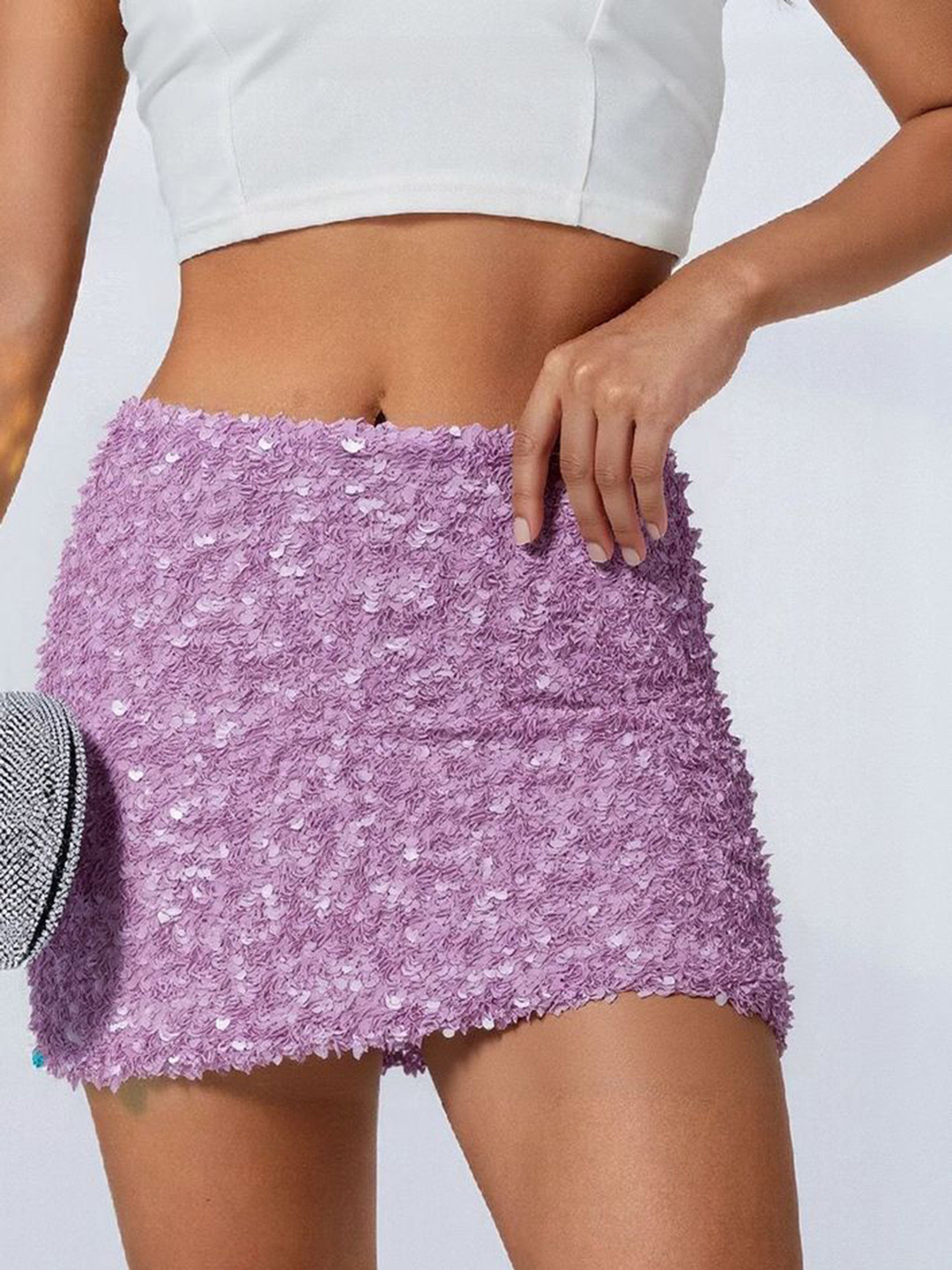 LULU & SKY Sequinned Embellished Pencil Mini Skirt
