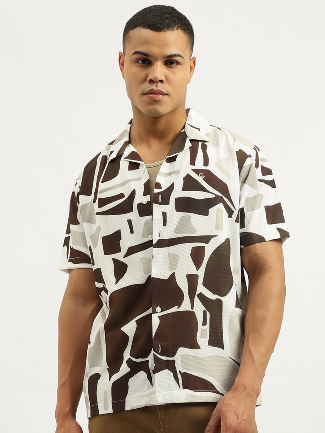 United Colors of Benetton Relaxed Fit Abstract Printed Resort Collar Casual Shirt