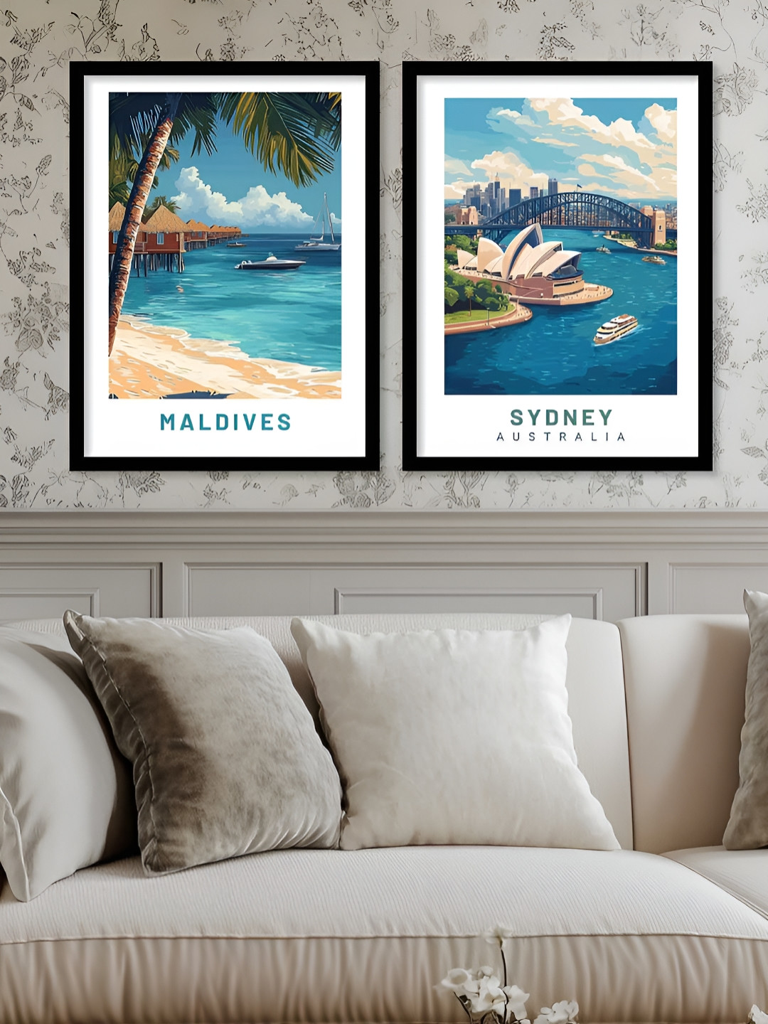 Kotart Black & White 2 Pieces Beaches Printed Wooden Wall Art