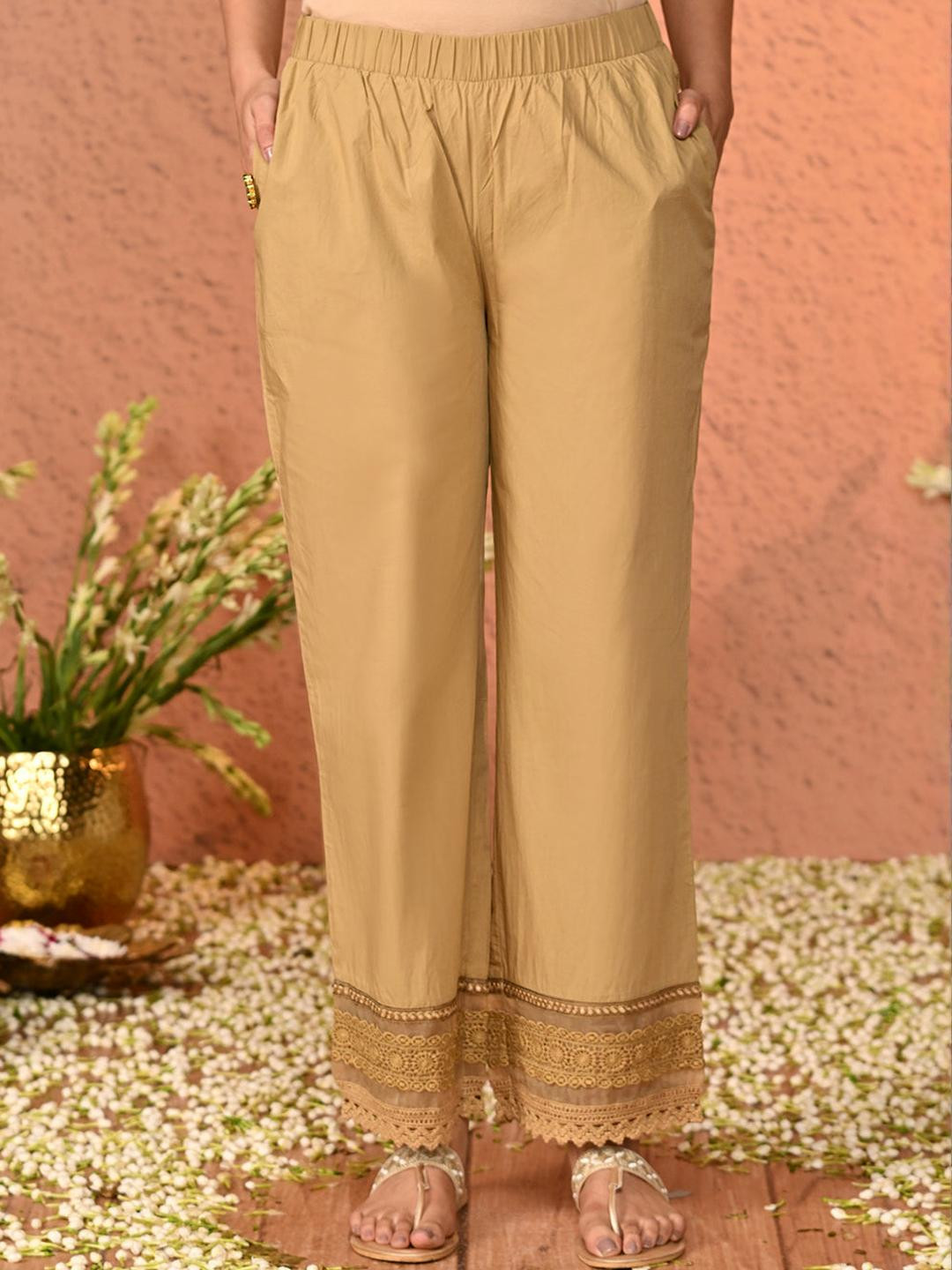 Lakshita Women Golden Colour Relaxed Fit Cotton Palazzos