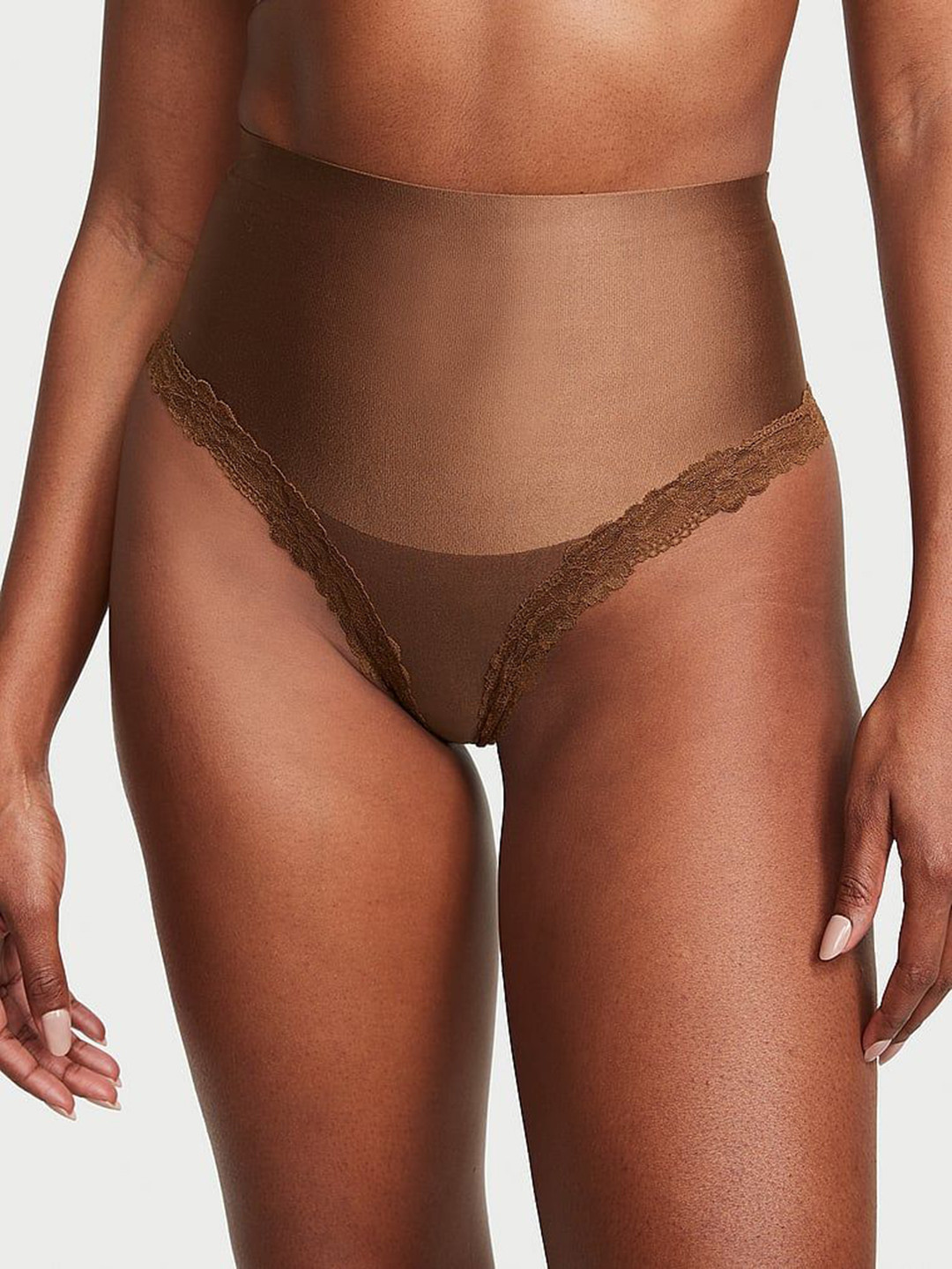 Victoria's Secret High-Rise Smoothing Shimmer Lace-Trim Thong Brief 112428094SLU
