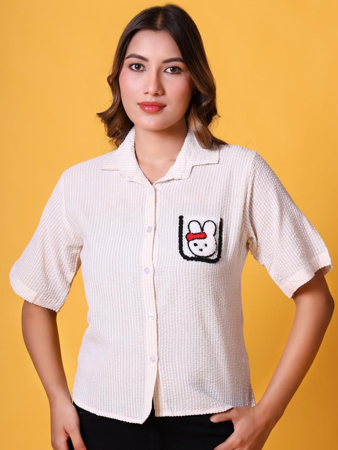 69 FASHION STREET Comfort Striped Spread Collar Casual Cotton Shirt