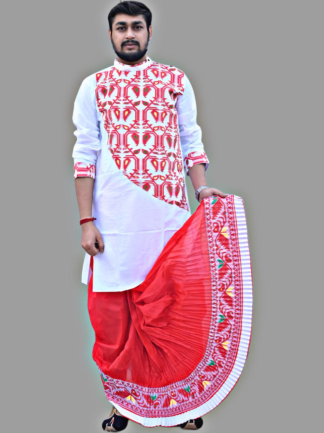 AMIT ONLINE Men Ready To wear Jamdani Border  Mour Puccho Dhoti