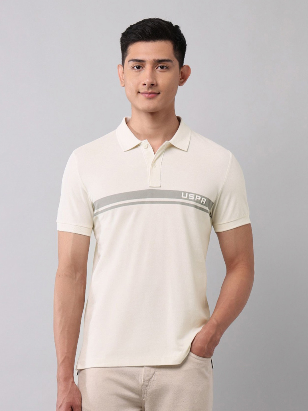 U.S. Polo Assn. Denim Co. Men Horizontal Striped Black Label Cotton Polo T-shirt