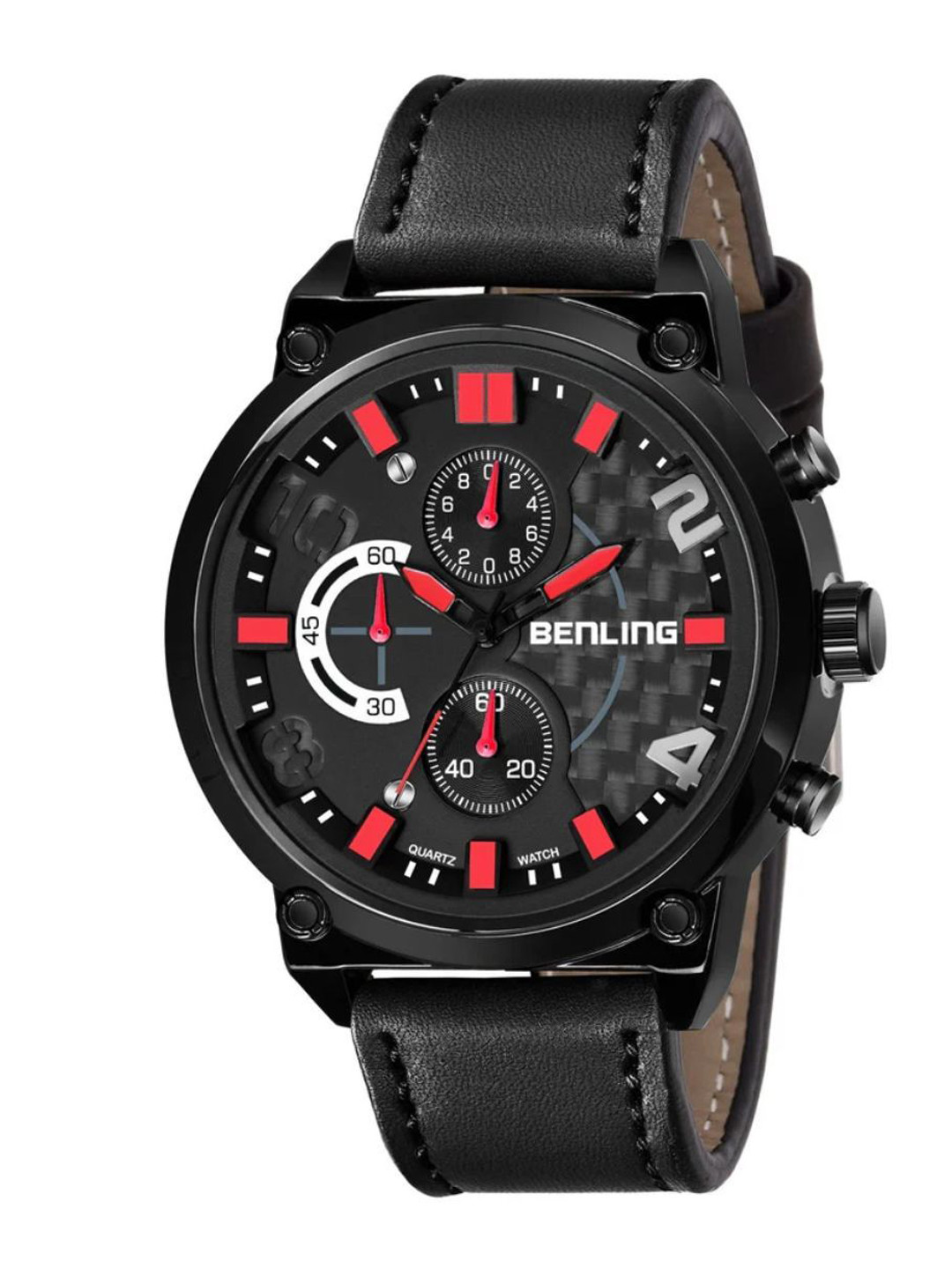 BENLING Men Dial & Leather Straps Analogue Watch BL-1009-BLKRD