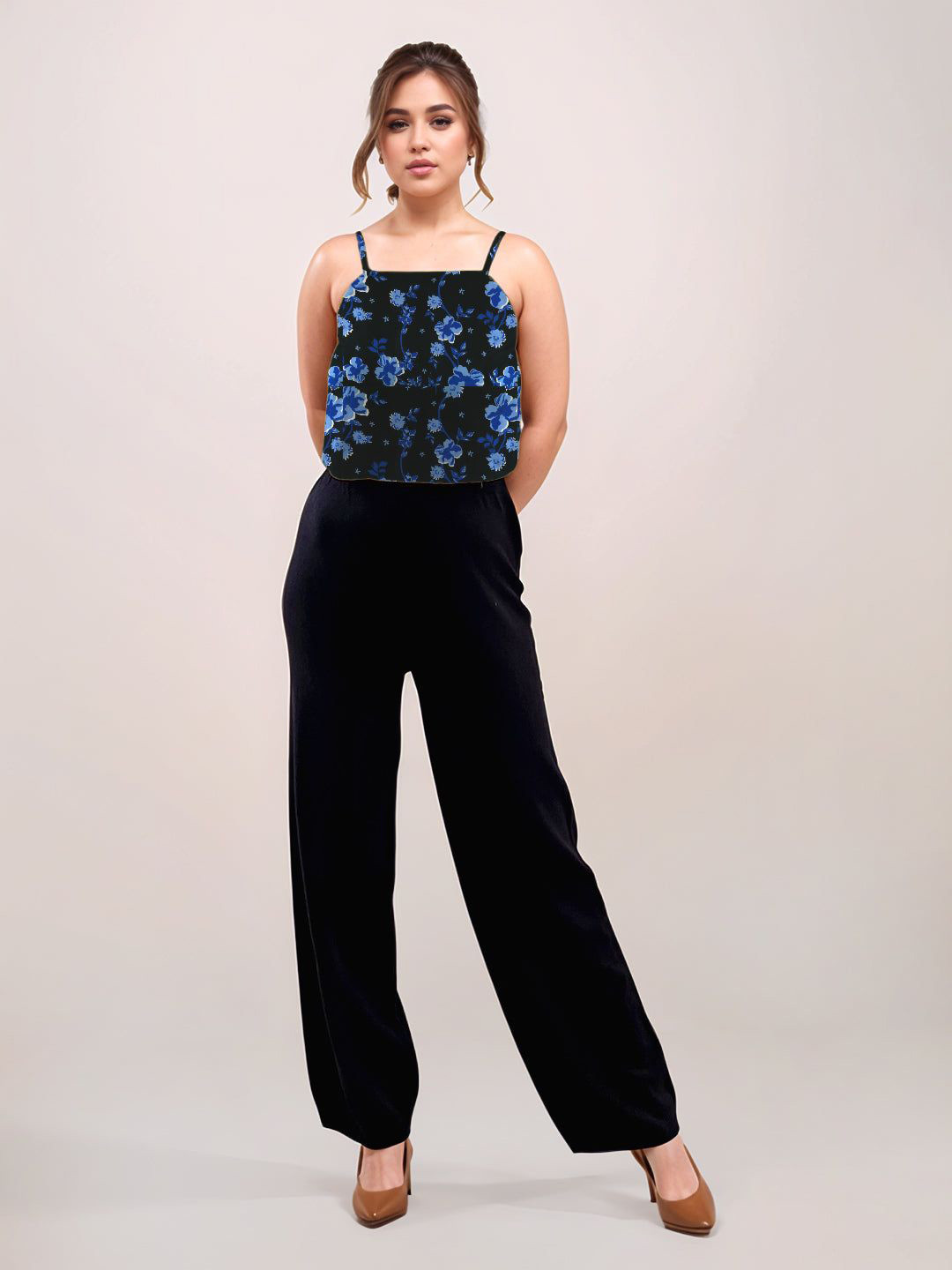 Zink London Black Floral Prints Sleeveless Top