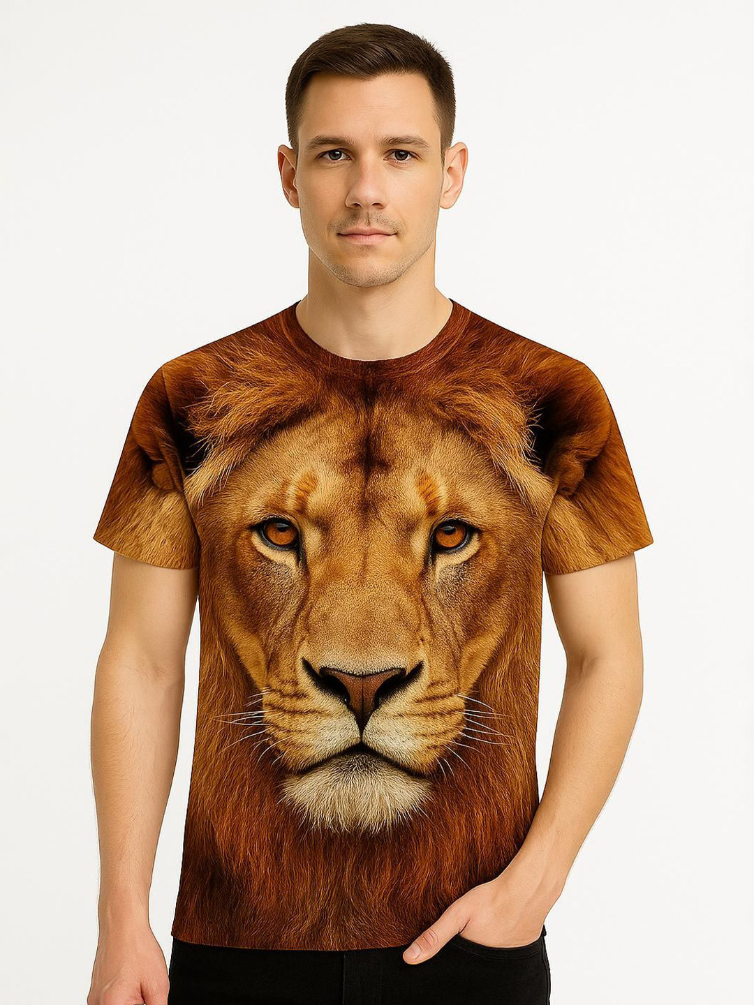 UD FABRIC Men Tiger Face Graphic Printed Casual T-shirt