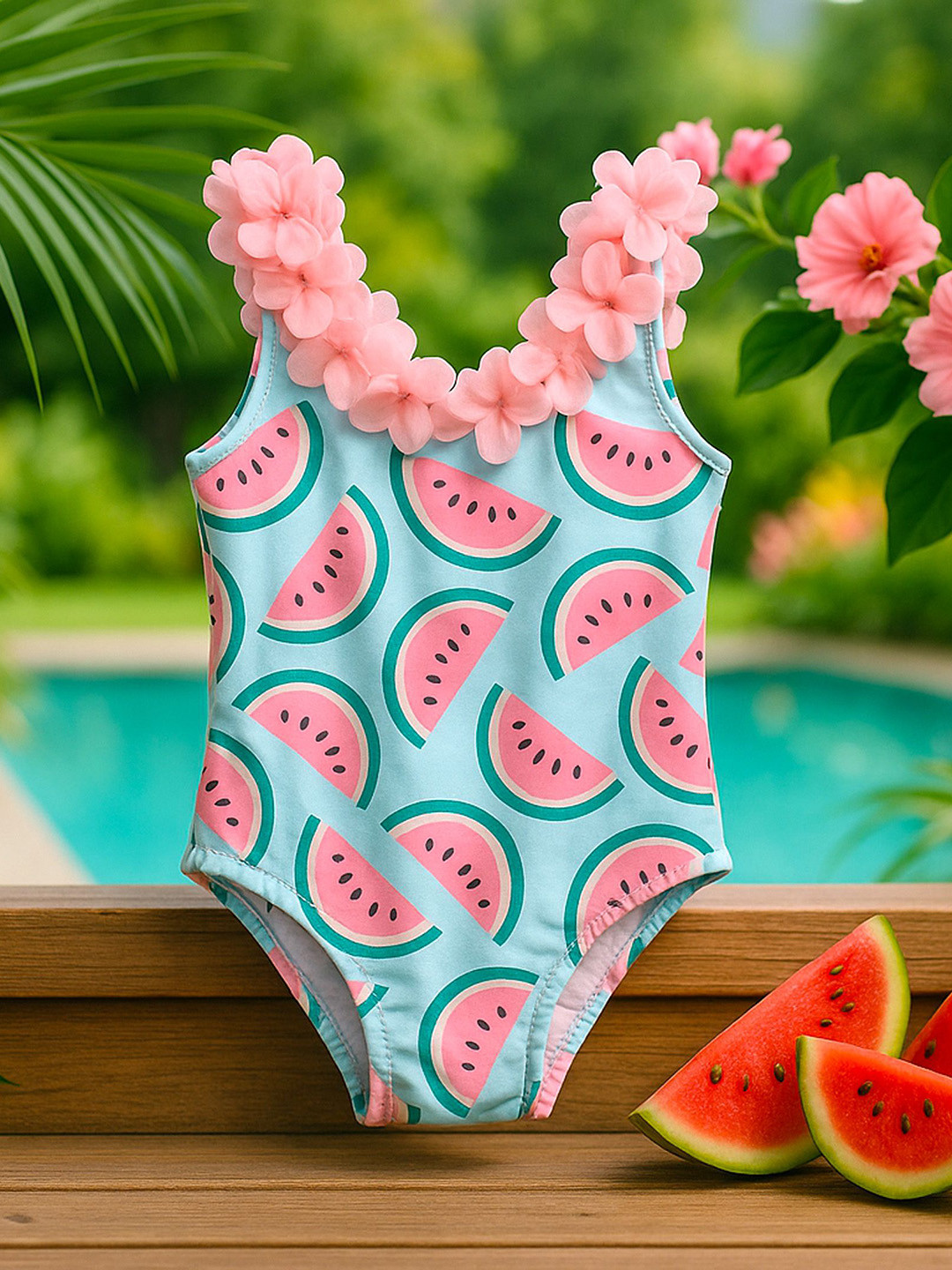 bubble berry Girl Watermelon Printed One-Piece Round Neck Bodysuit