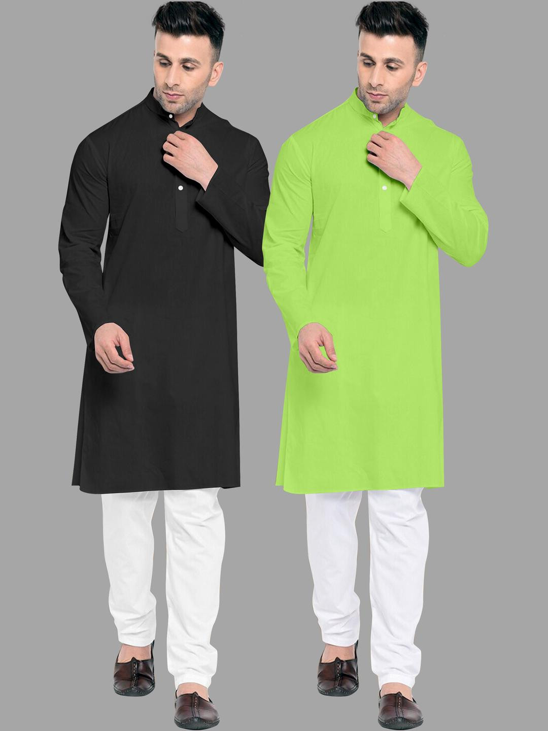 VS MALL Lime Green Cotton Blend Kurta Sets