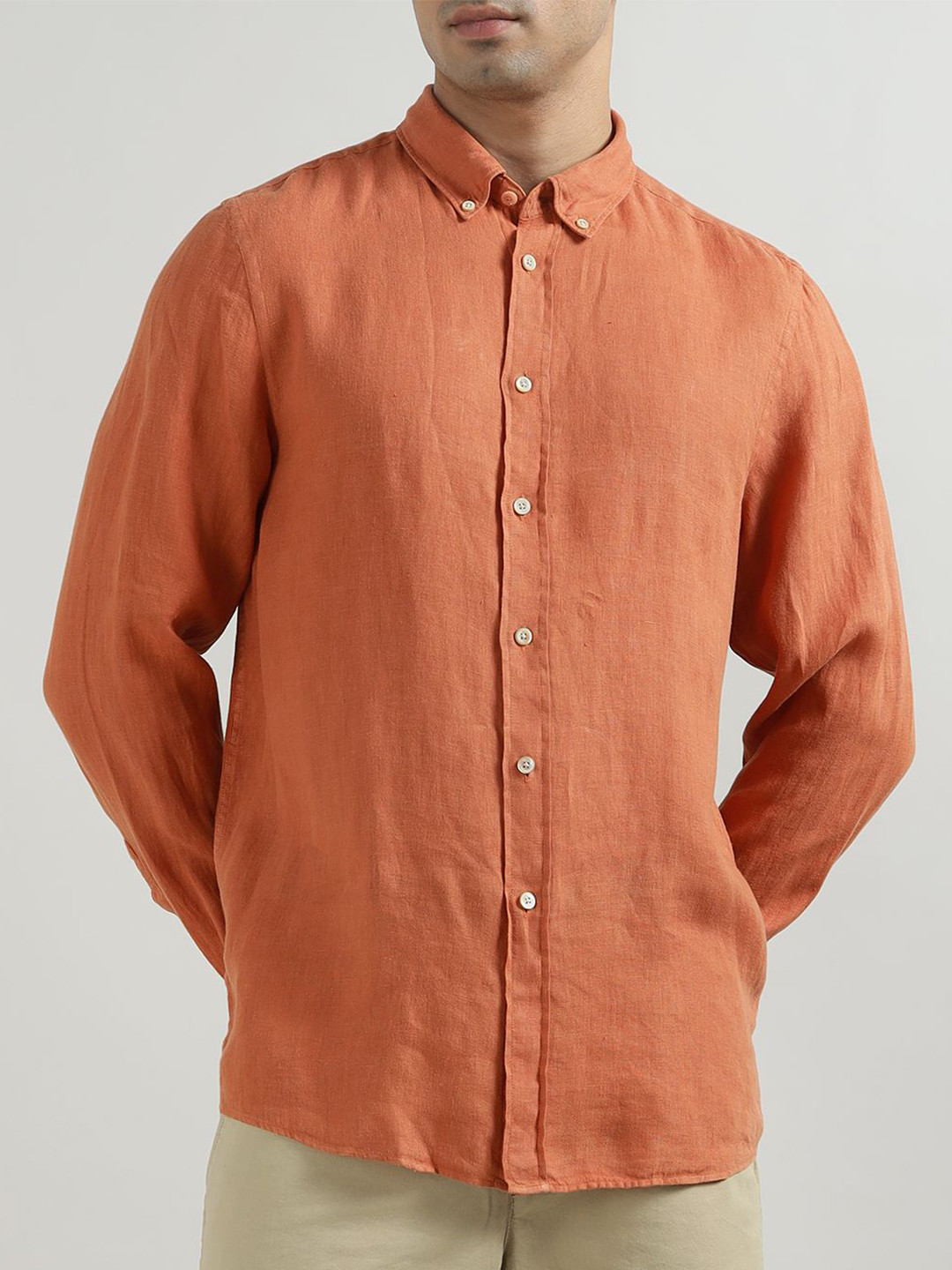 PS By Paul Smith Men Solid Button-Down Collar Linen Casual Shirt
