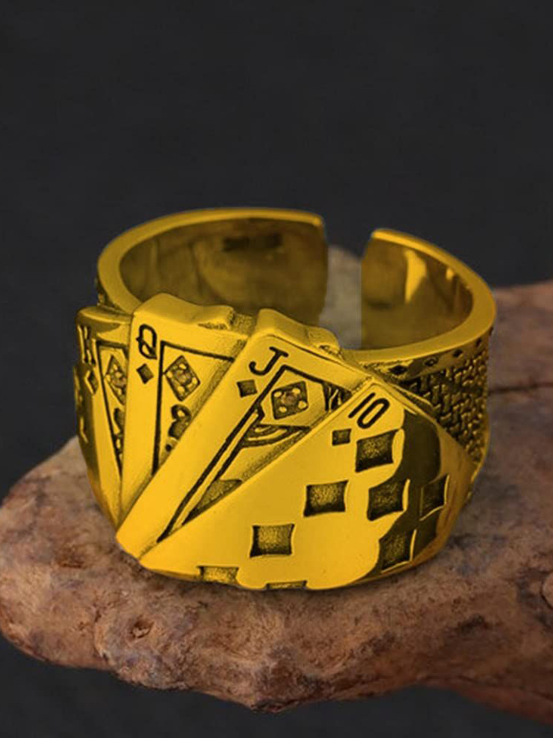 VS Unique Collection Set Of 2 Gold Plated Ace King Queen Playing Cards Finger Ring