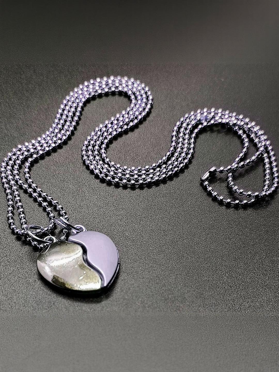 Dynamic Retail Global Rhodium-Plated Heart Shaped Pendants with Chains