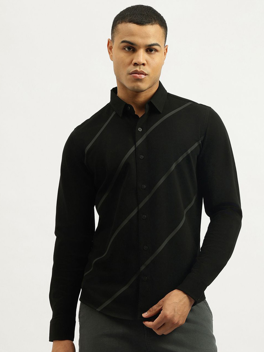 United Colors of Benetton Slim Fit Diagonal Geometric Printed Pure Cotton Casual Shirt