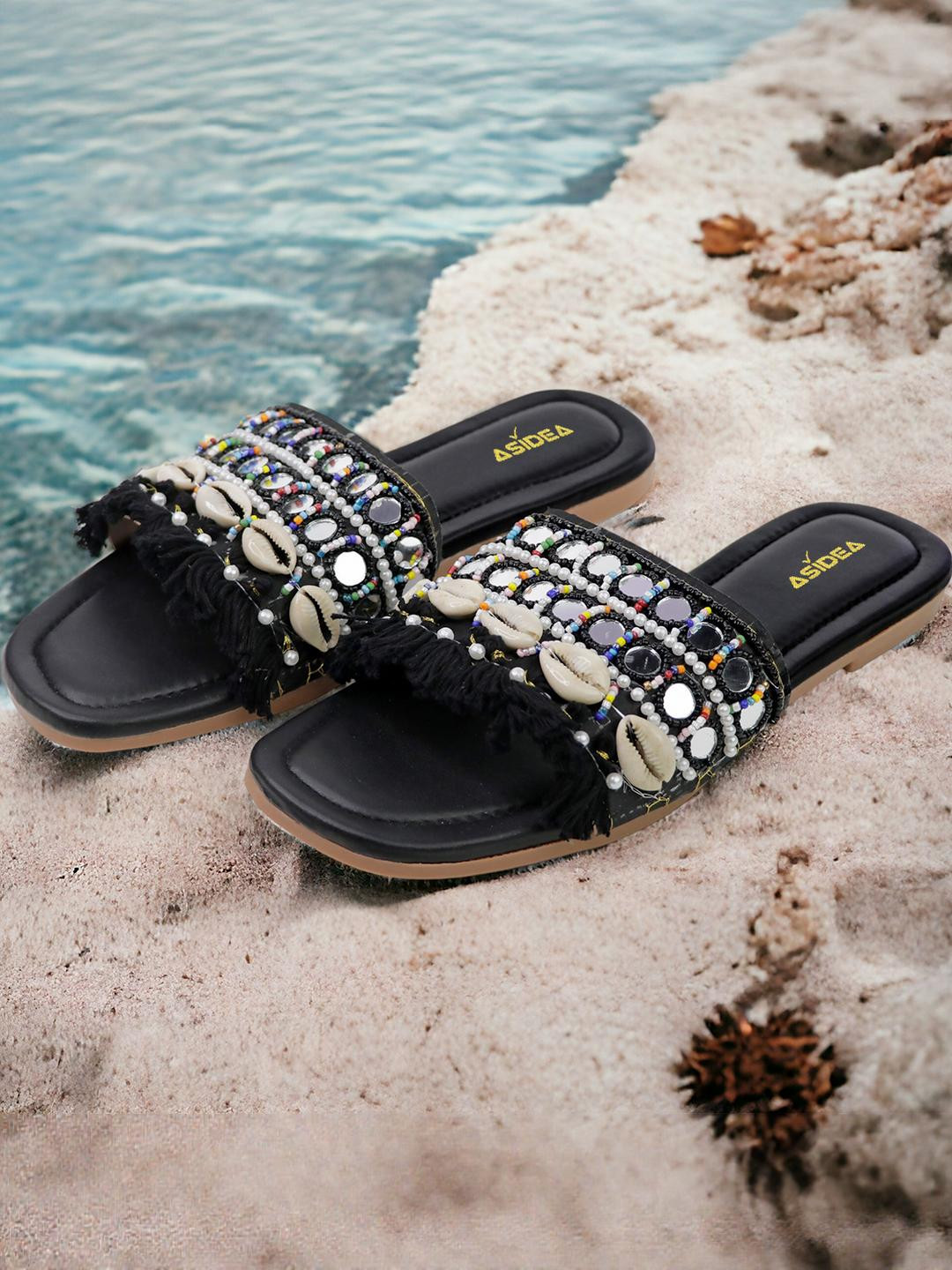 ASIDEA Women Embellished Handemade Open Toe Flats