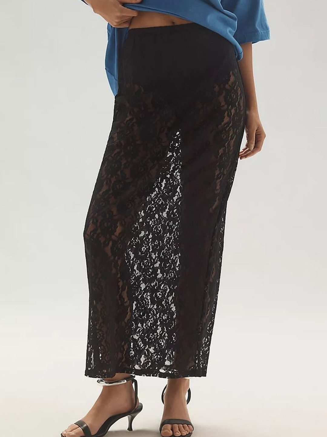 LULU & SKY Flared Maxi Lace Skirt