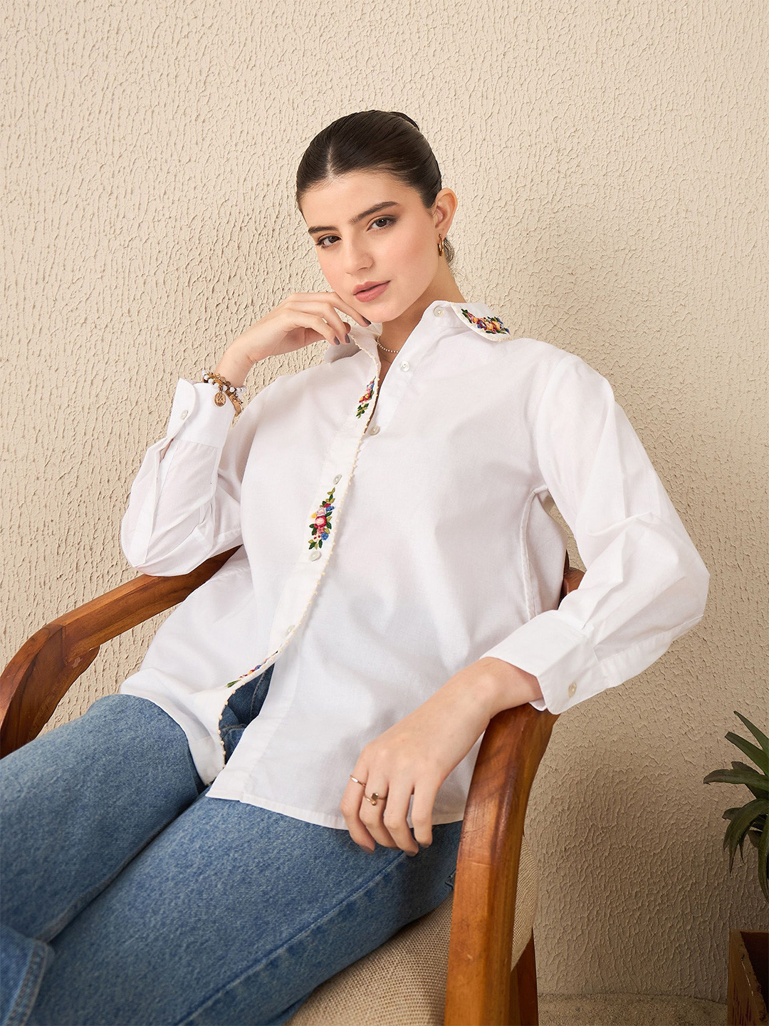 Uptownie Hand Embroidered Cotton Shirt